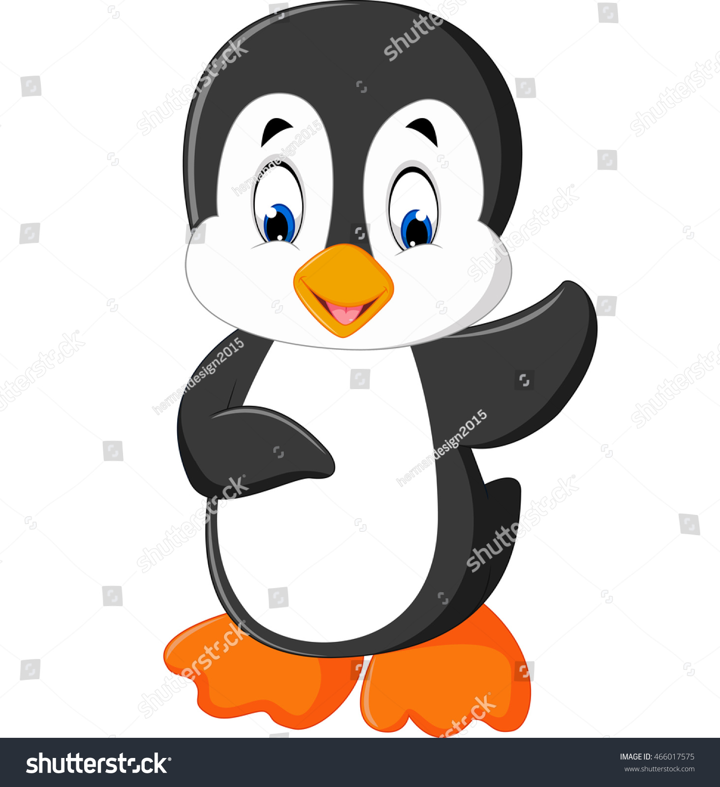 Cute Penguin Cartoon Waving Stock Vector Illustration 466017575 ...