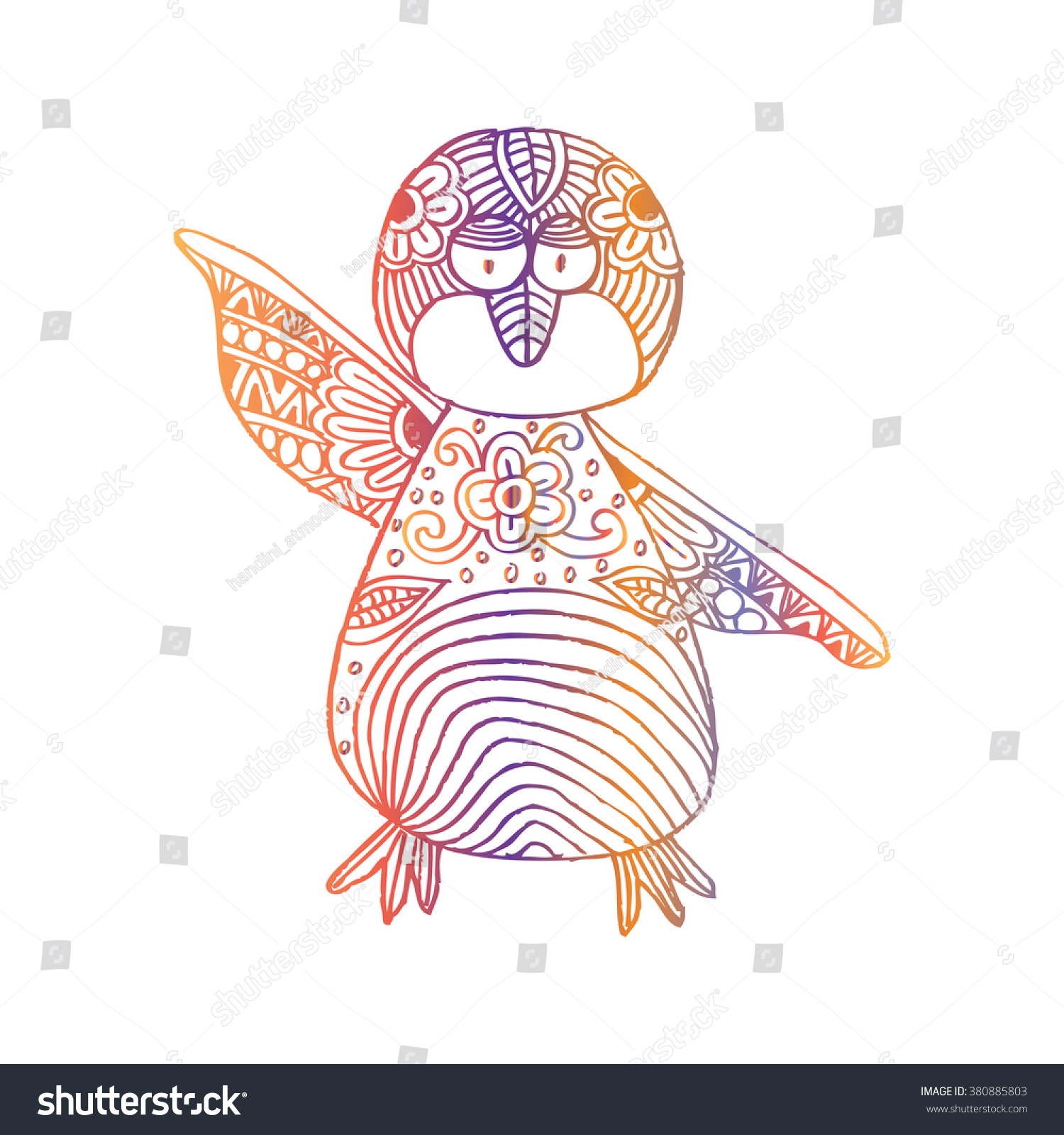 Cute Penguin Doodle Art Illustration Stock Vector Royalty Free