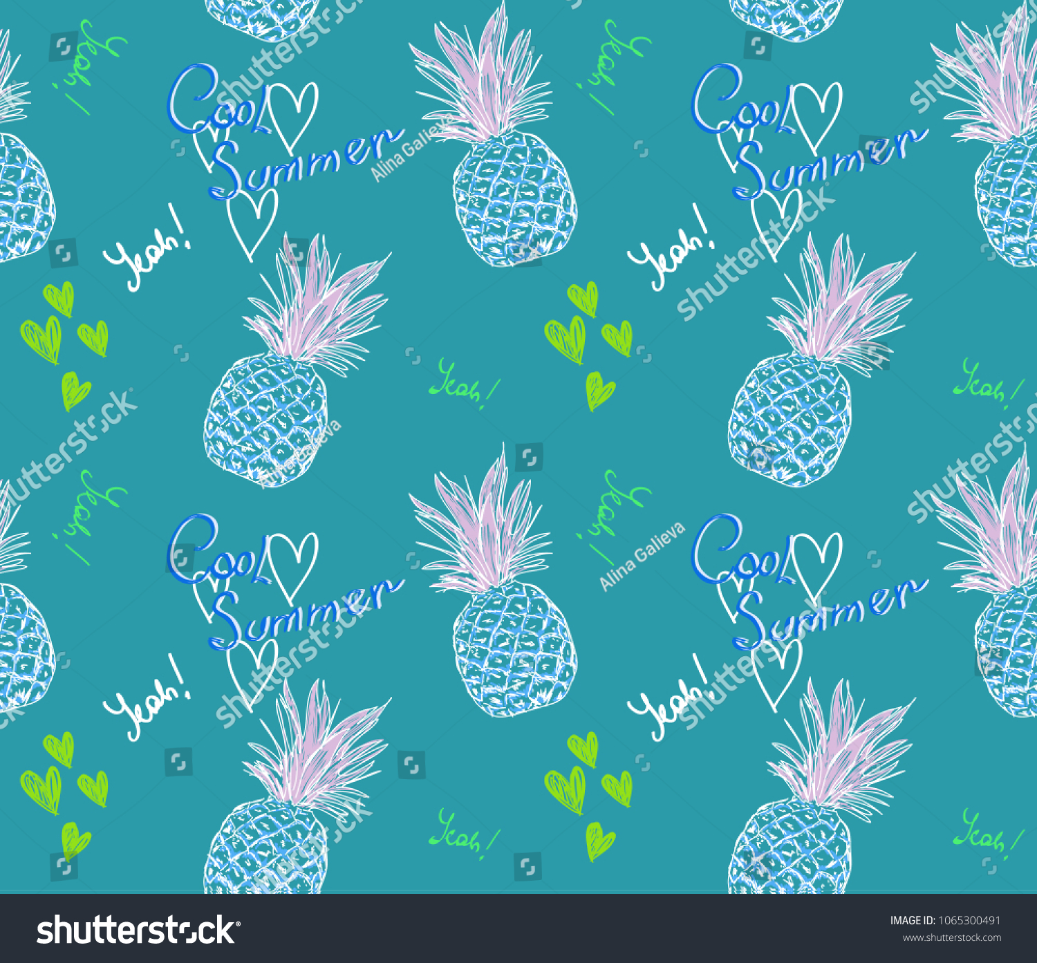 Cute Pineapple Pattern Text Cool Summer Stock Vector Royalty Free 1065300491