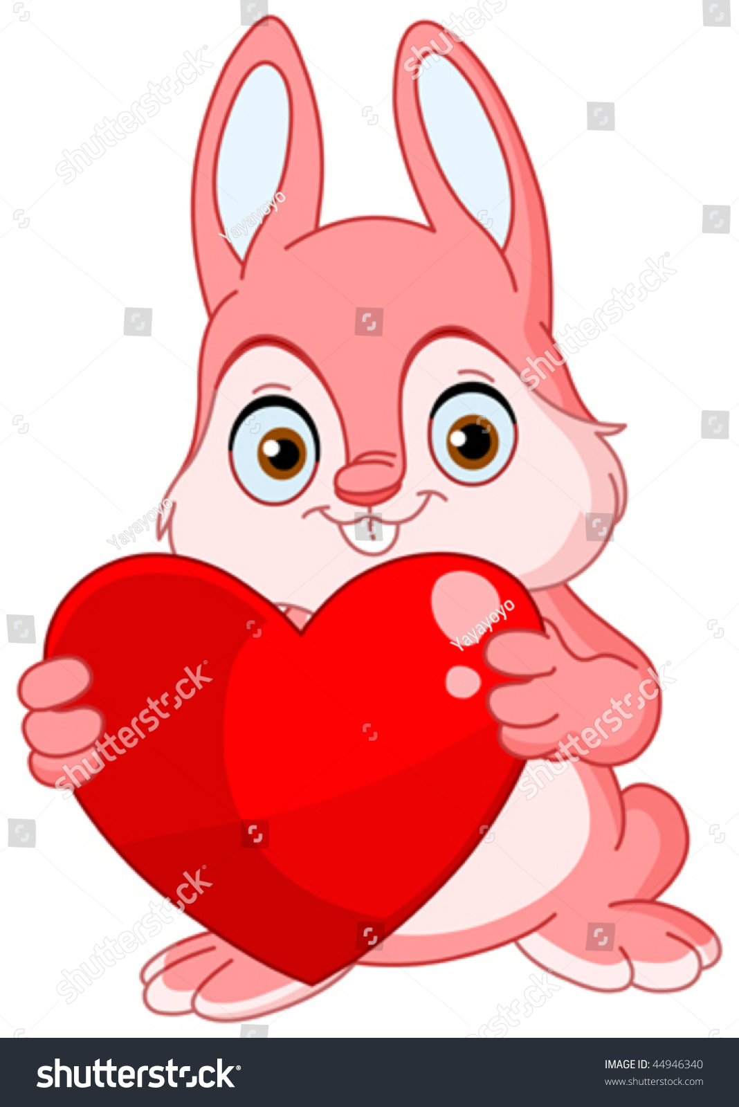 Cute Pink Bunny Holding A Heart Stock Vector Illustration 44946340 ...