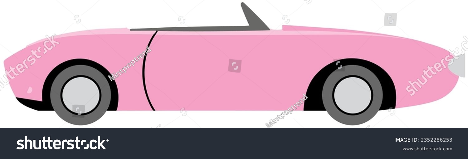 SVG of Cute Pink Convertible Car in a Simple Minimal and Retro Style svg