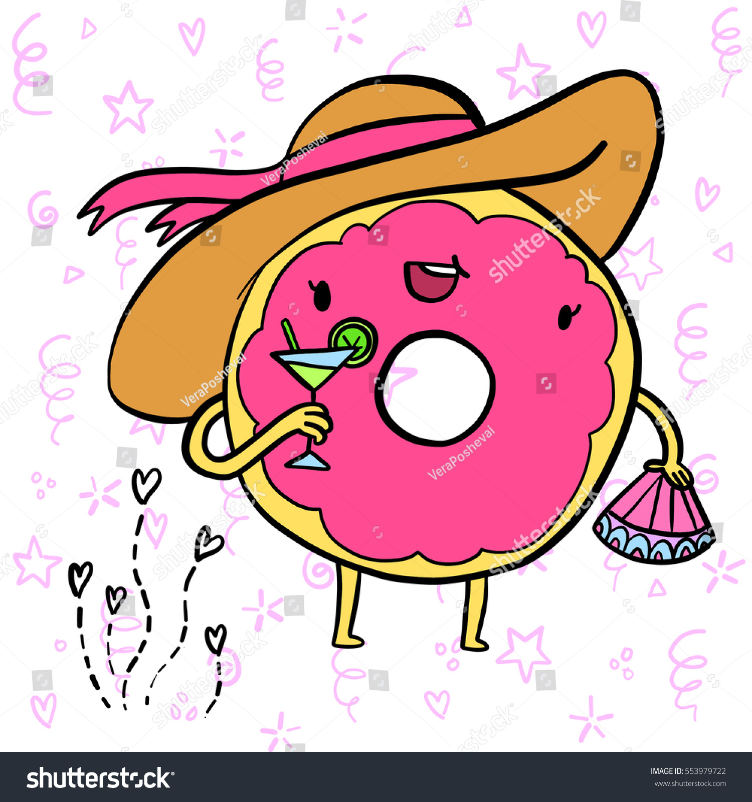 Cute Pink Lady Donut Hat Enjoying Stock Vector Royalty Free