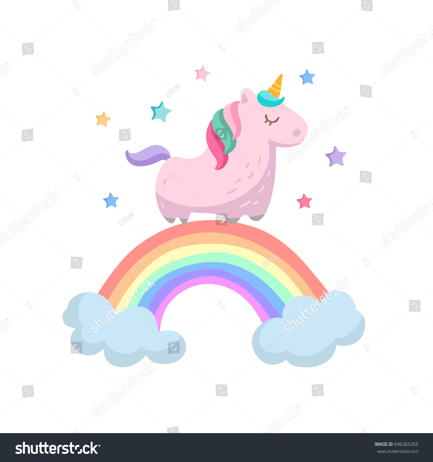 Cute Pink Unicorn Rainbow Vector Isolated Stock Vector (Royalty Free
