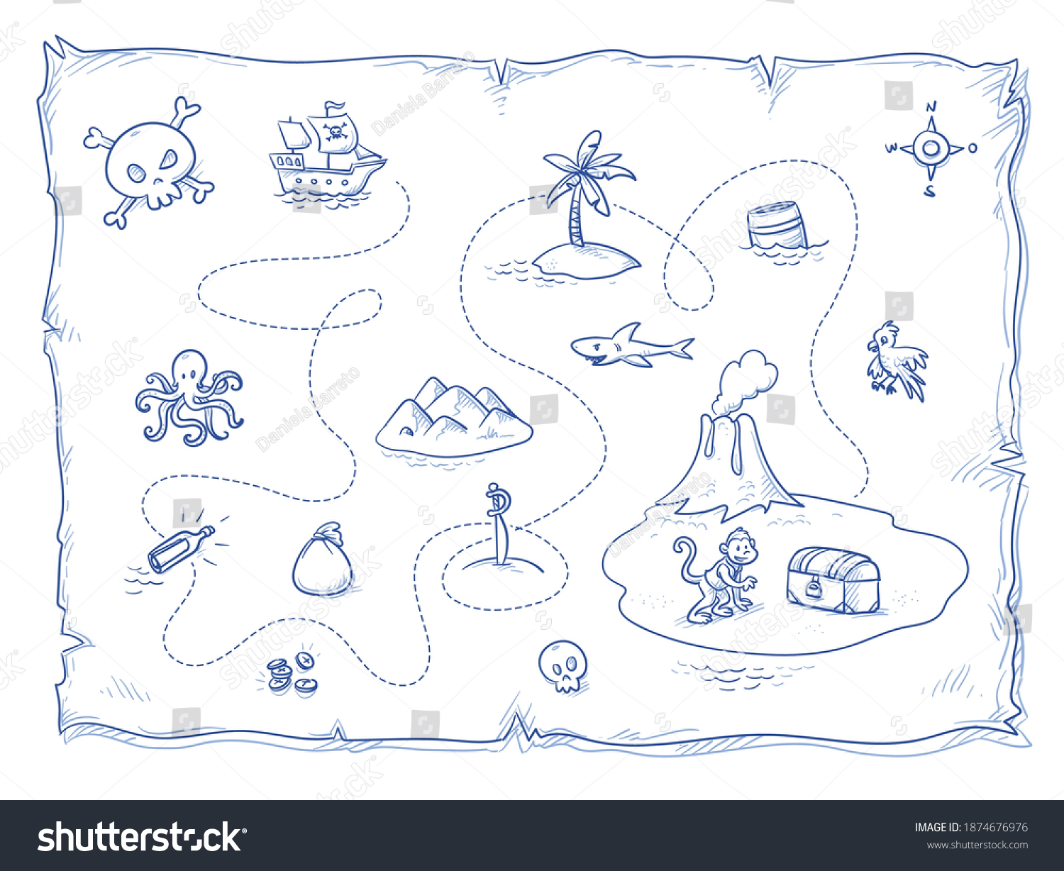 cute pirates treasure map lots icons stock vector royalty free 1874676976