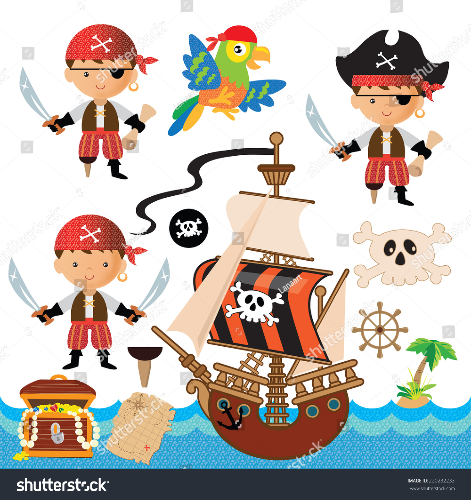 Cute Pirate Vector Illustration Stock Vector (Royalty Free) 220232233
