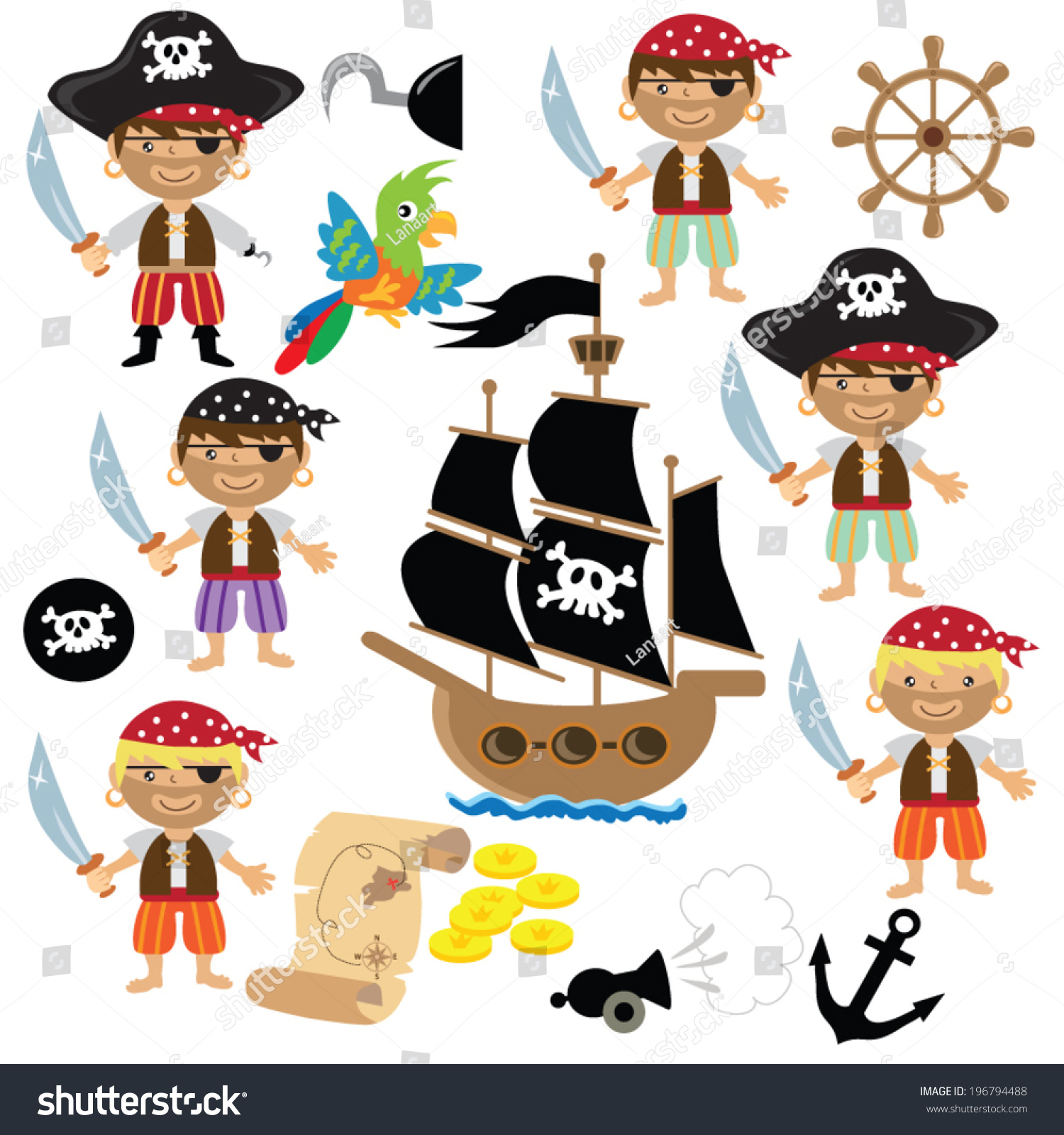 Cute Pirates Vector Illustration Stock Vector 196794488 - Shutterstock