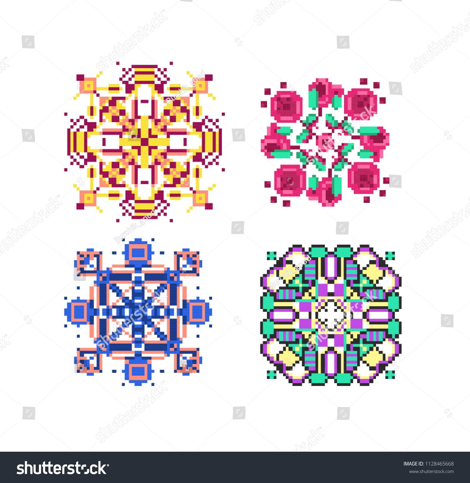 Cute Pixel Mandalas Stock Vector (Royalty Free) 1128465668