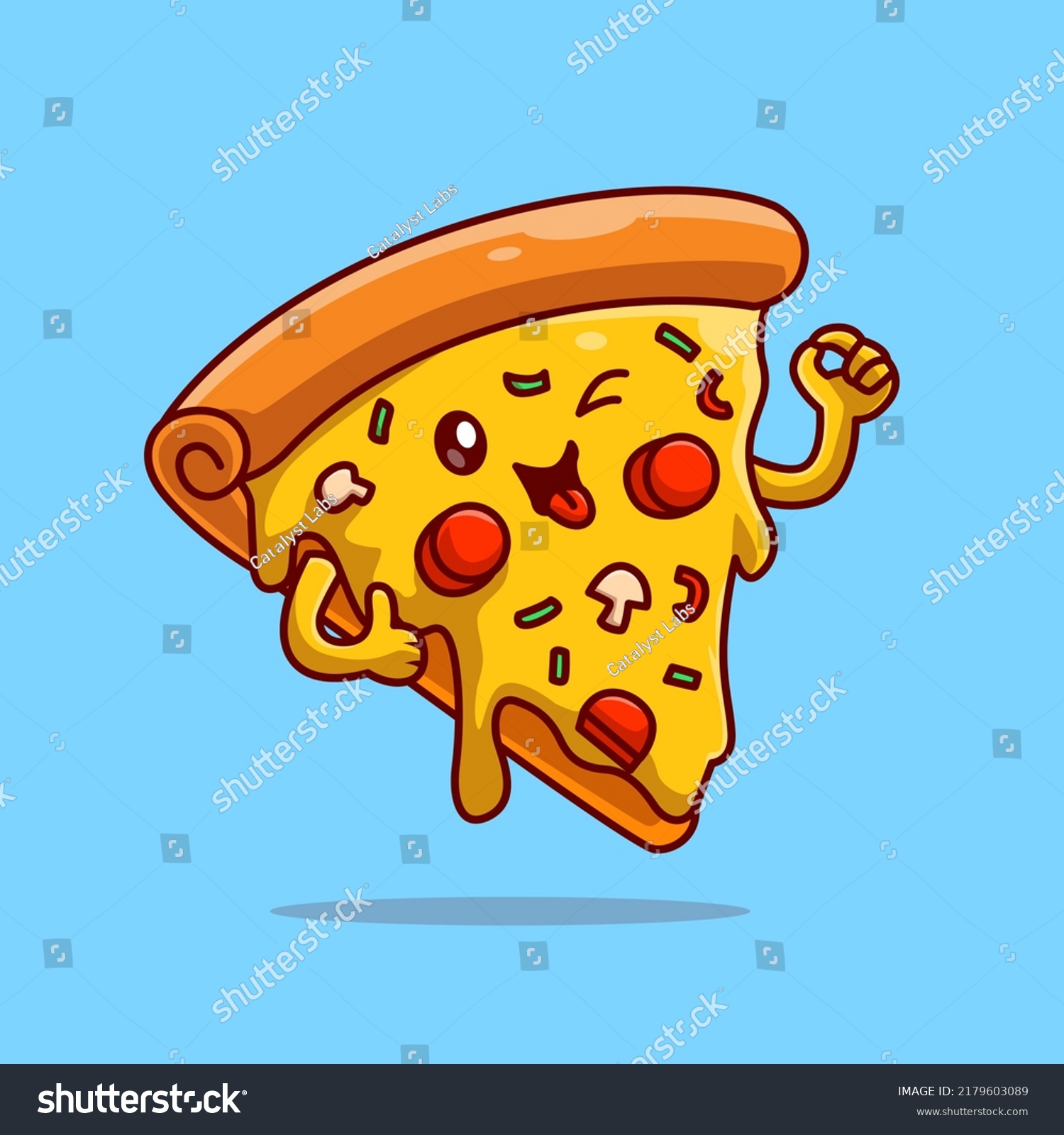 Cute Pizza Slice Melted Thumbs Cartoon Stock Vector (Royalty Free ...