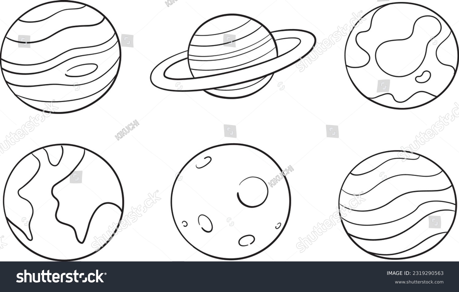 SVG of Cute planets education symbols drawing in doodle line art style. Vector illustration. Set of planets. Vector illustration in doodle style. Hand drawing. svg