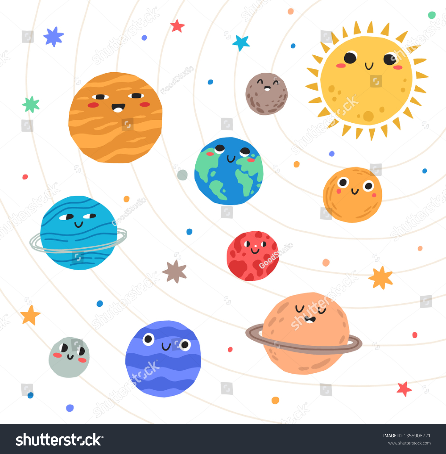 Cute Planets Solar System Happy Faces Stock Vector (royalty Free 