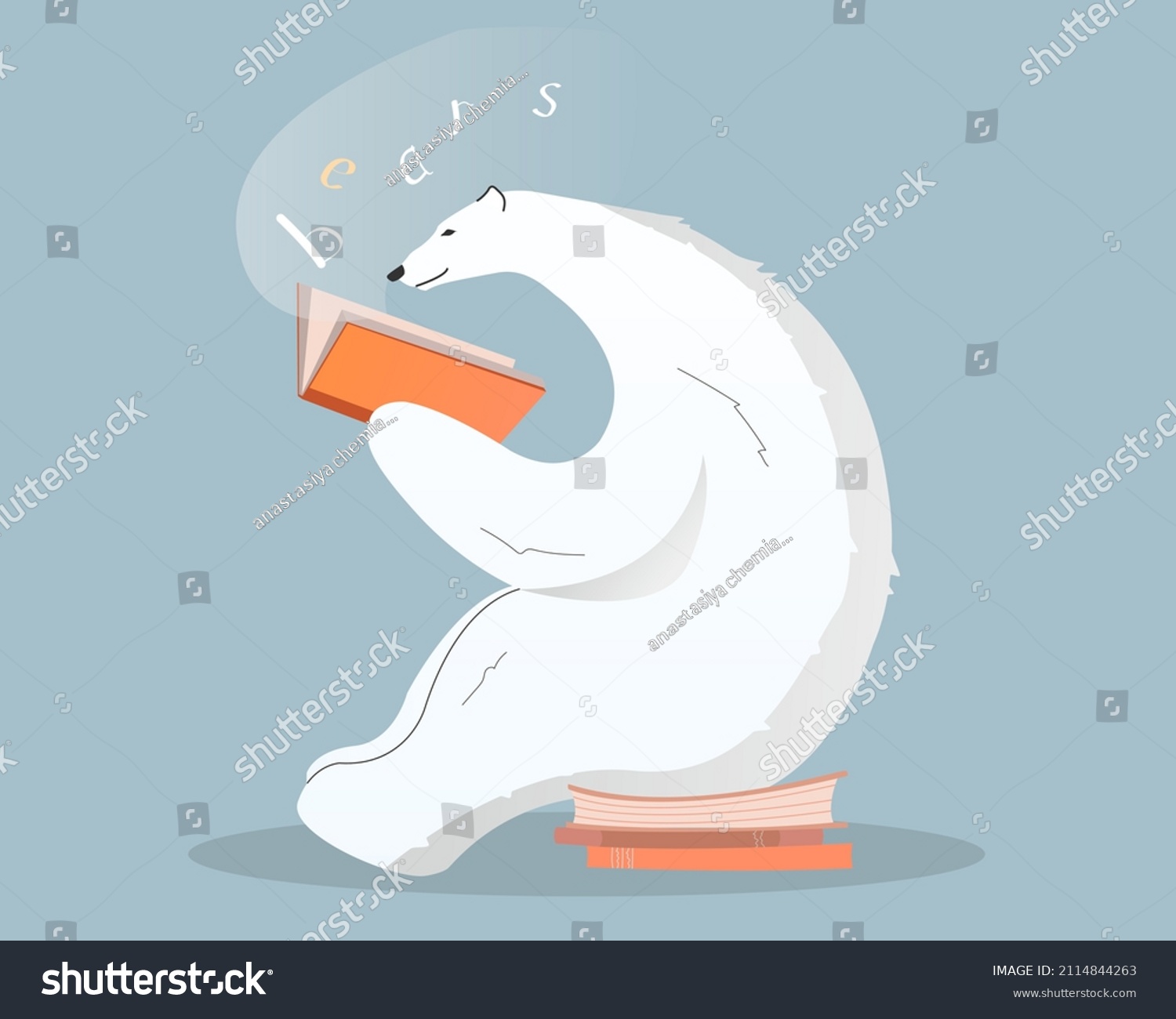 Cute Polar Bear Reading Book Vector Stock Vector (Royalty Free) 2114844263