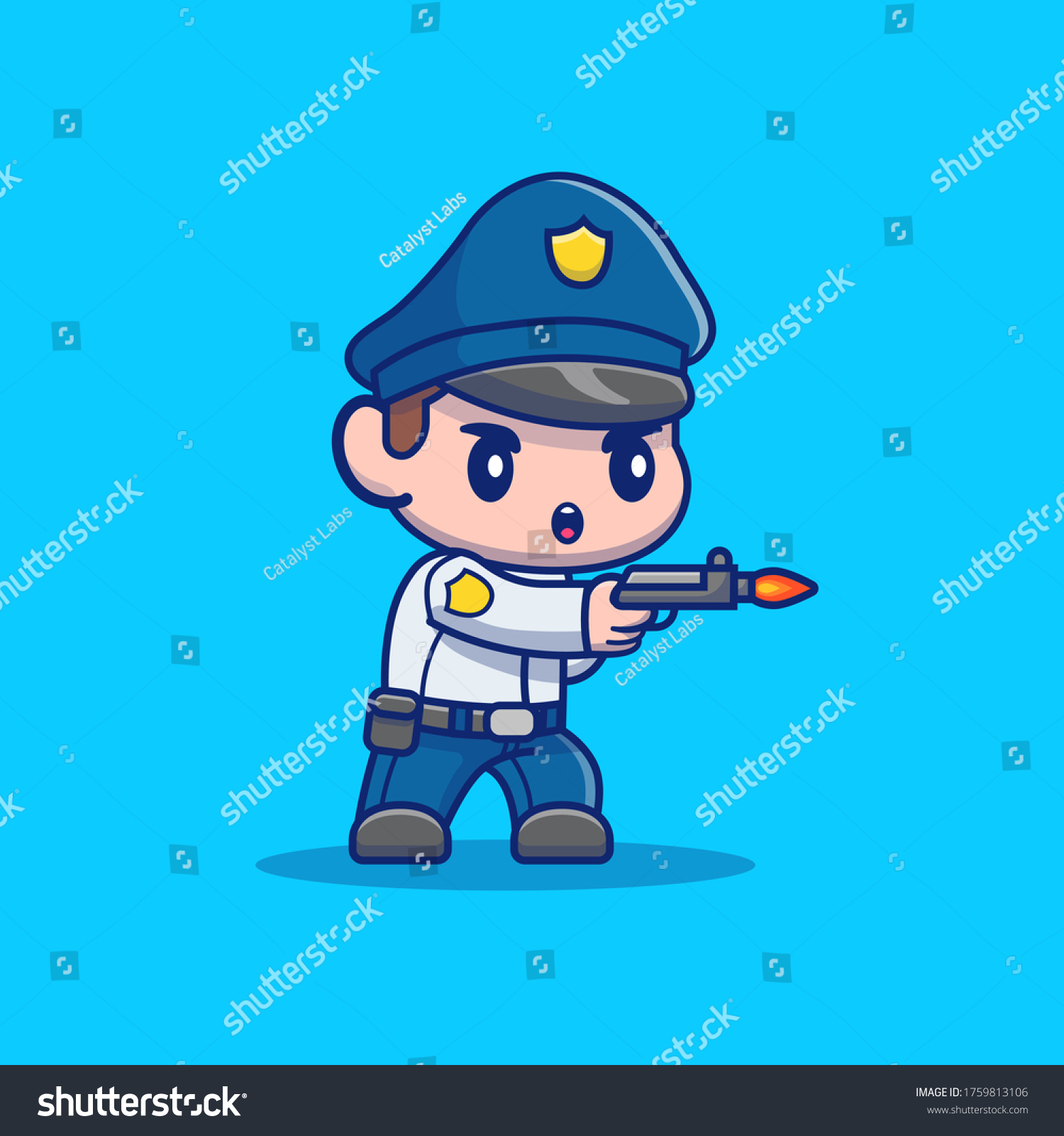 Cute Policeman Shooting Pistol Cartoon Vector Stock Vector (Royalty ...