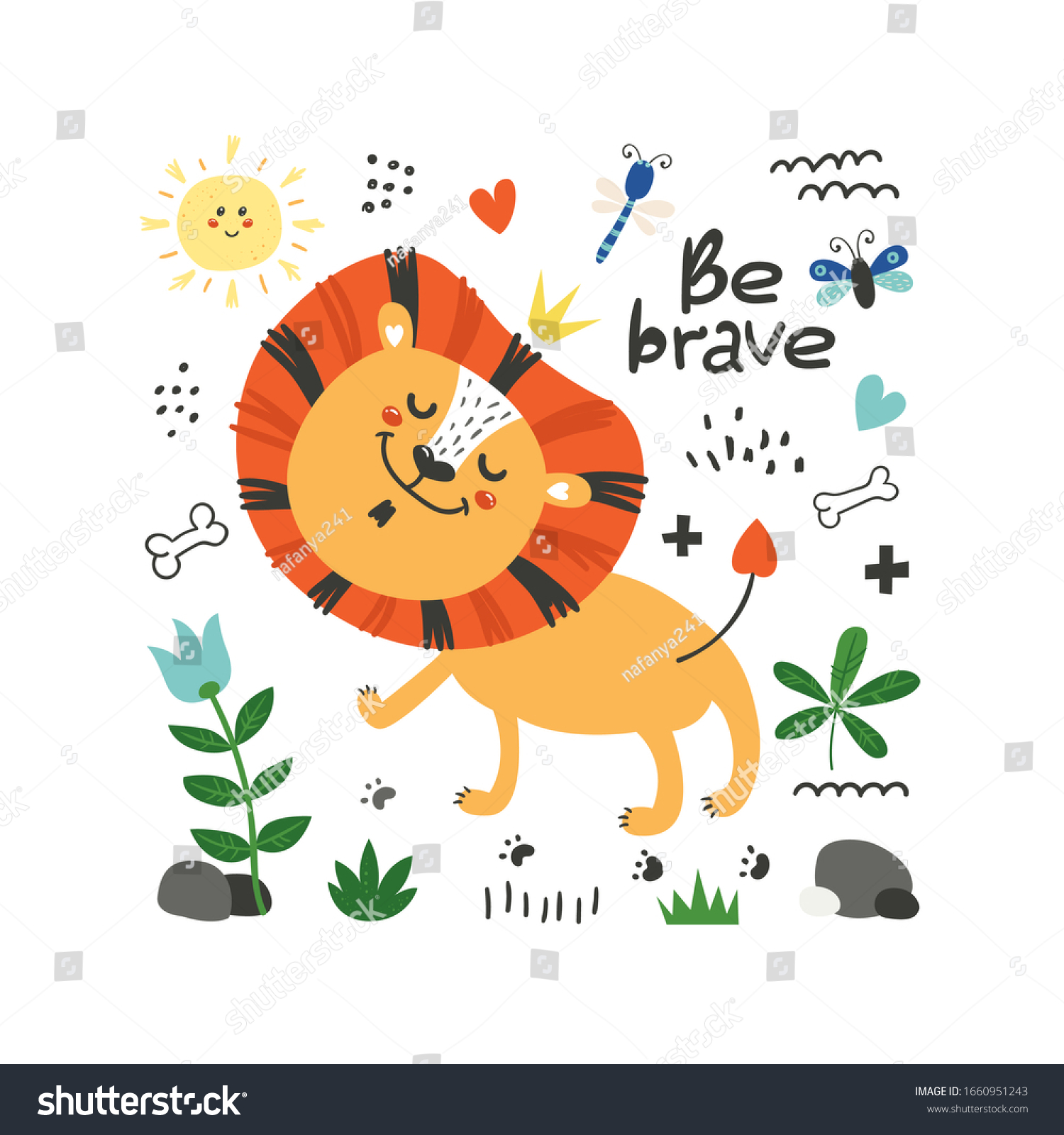 Cute Poster Lion Funny Character Kids Stock Vector (Royalty Free ...