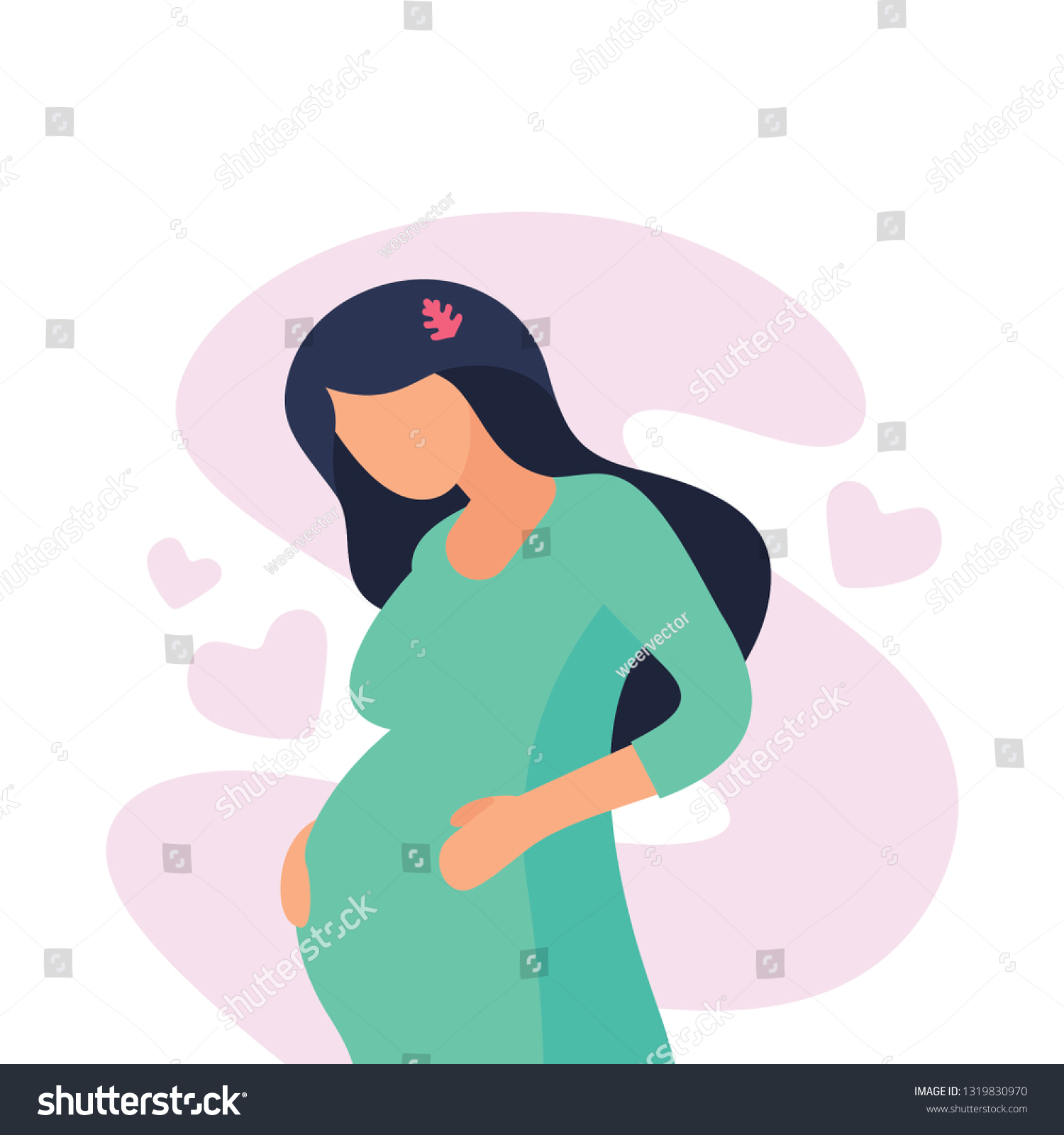 Cute Pregnant Girl Simple Flat Illustration Stock Vector (Royalty Free ...