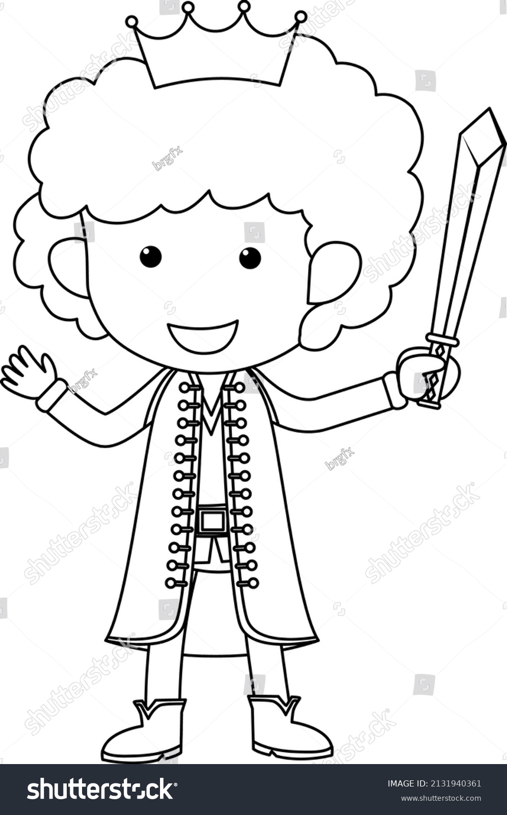 Cute Prince Doodle Outline Colouring Illustration Stock Vector (Royalty ...