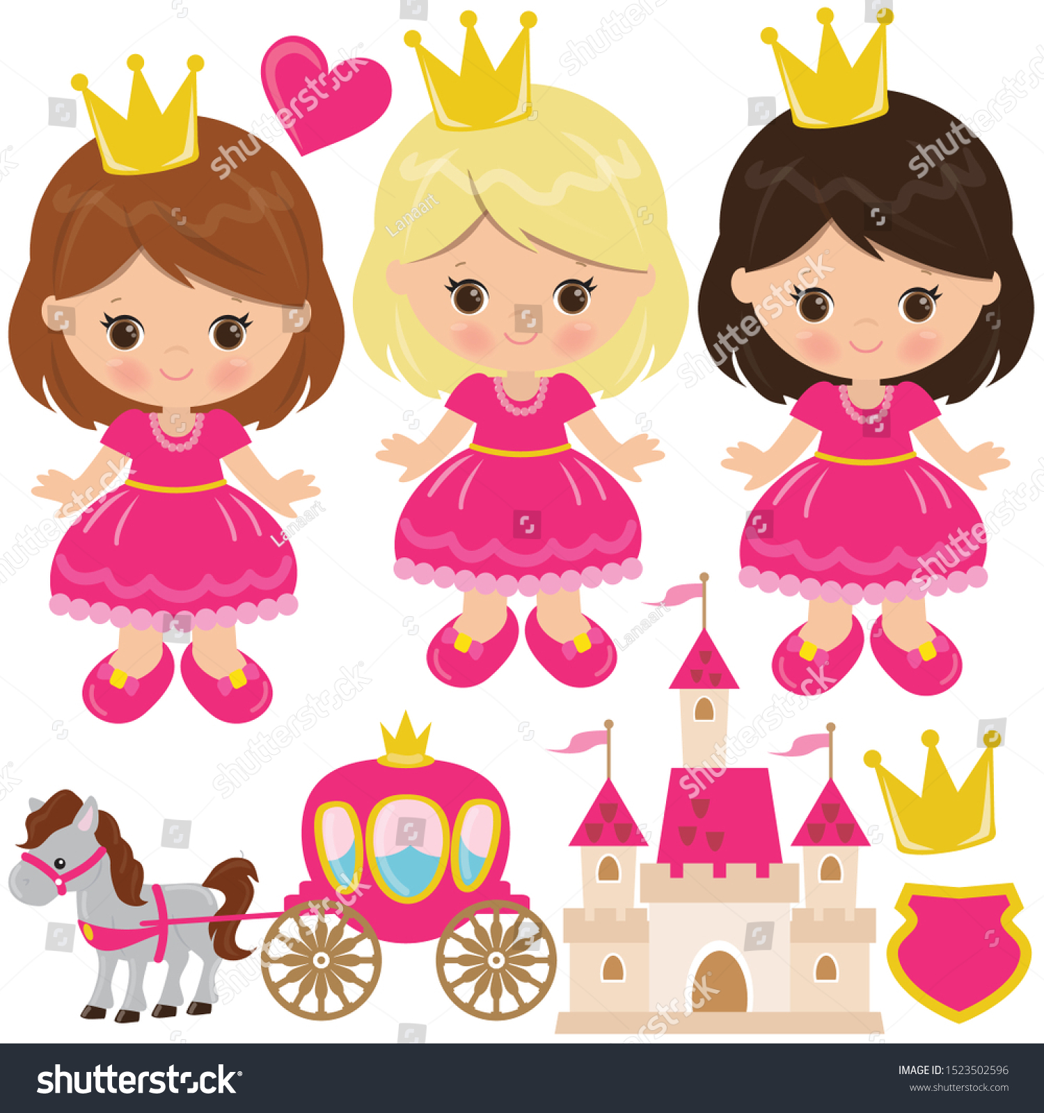 ピンクのドレスのベクター画像漫画のイラストにかわいいお姫様 のベクター画像素材 ロイヤリティフリー
