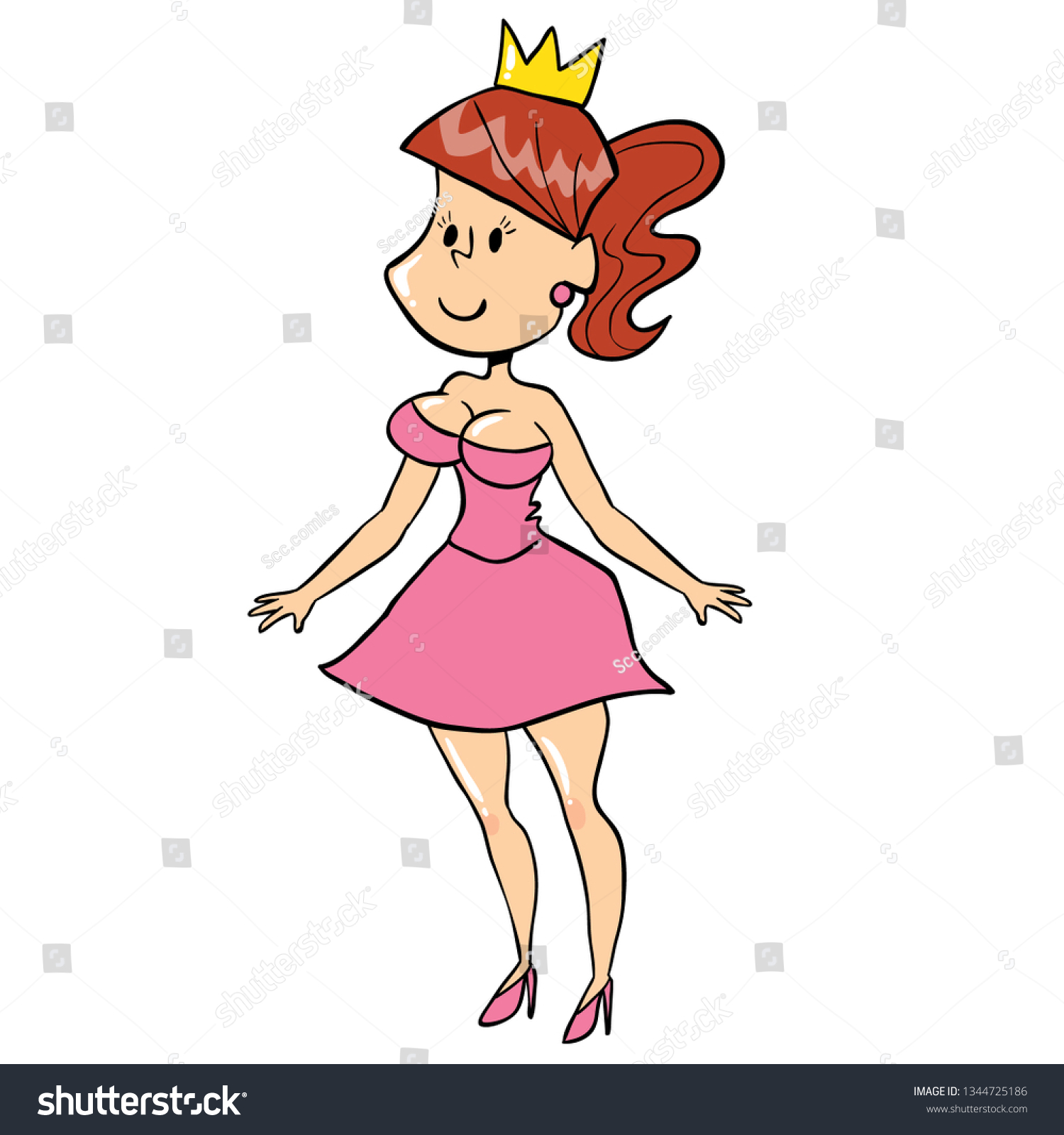 Cute Princess Pink Dress Stock Vector Royalty Free 1344725186