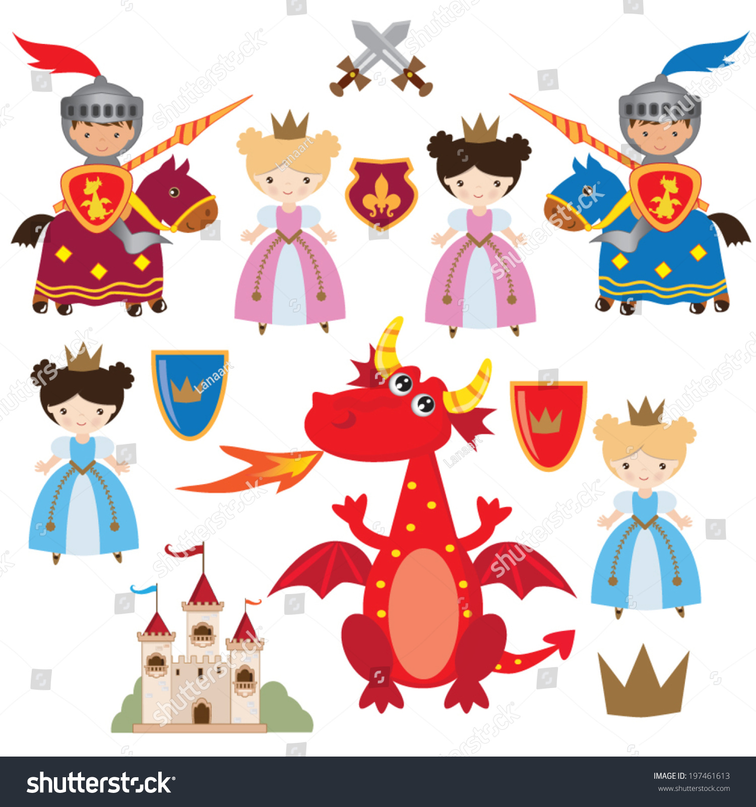 Cute Princess Knight Dragon Illustration Stock Vector 197461613 ...