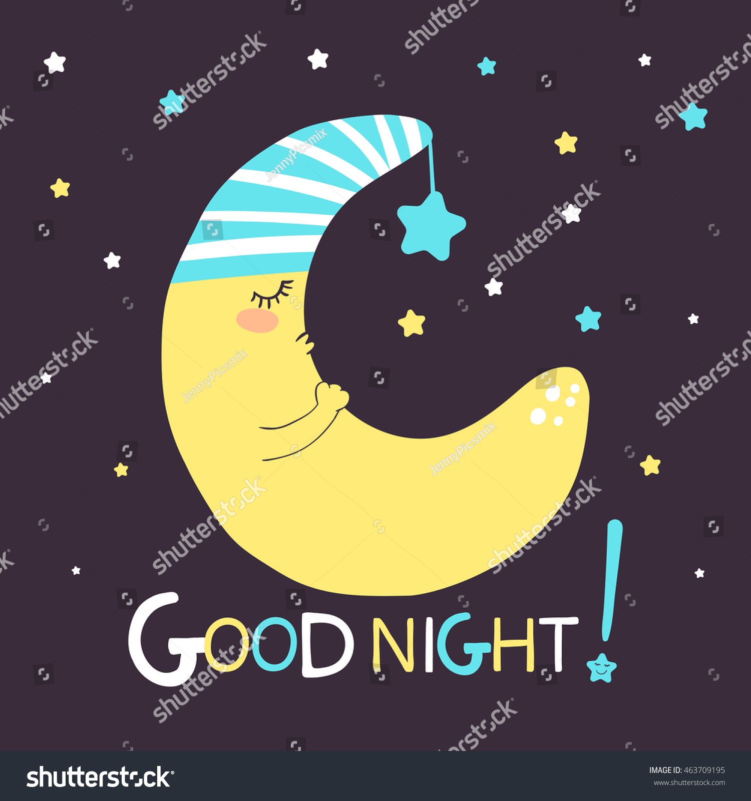 Cute Print Sleeping Moon Inscription Good Stock Vector 463709195 ...