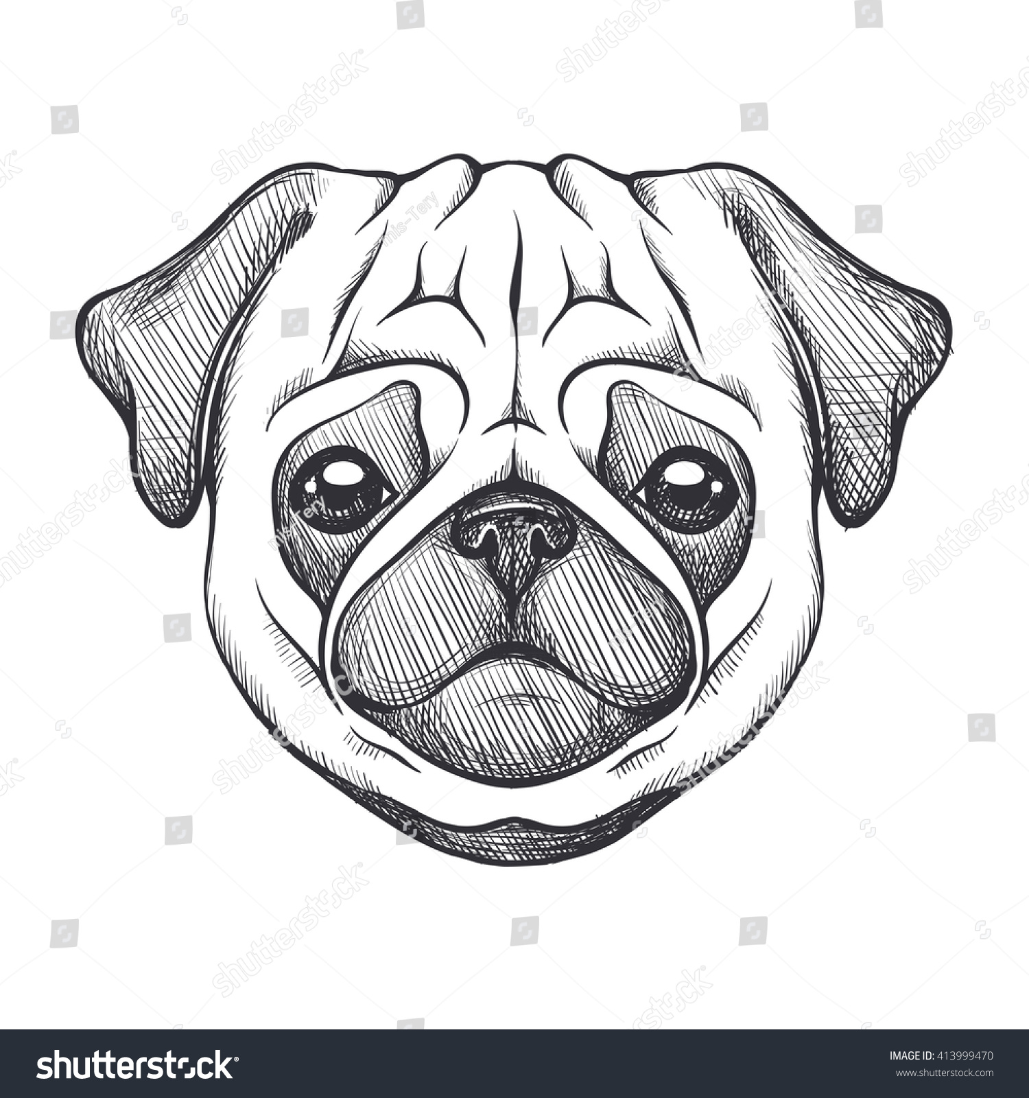 Cute Pug Portrait Dog Sketch Style Stock Vector 413999470 Shutterstock