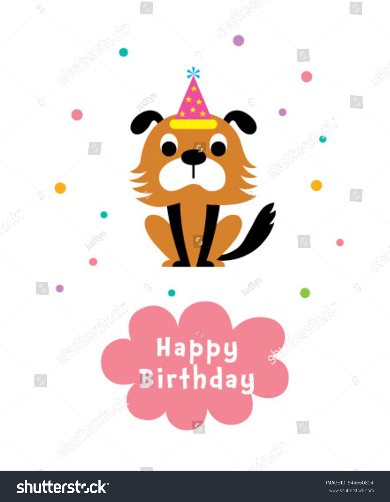 Cute Puppy Happy Birthday Greeting Card Stock Vector 544660804 ...