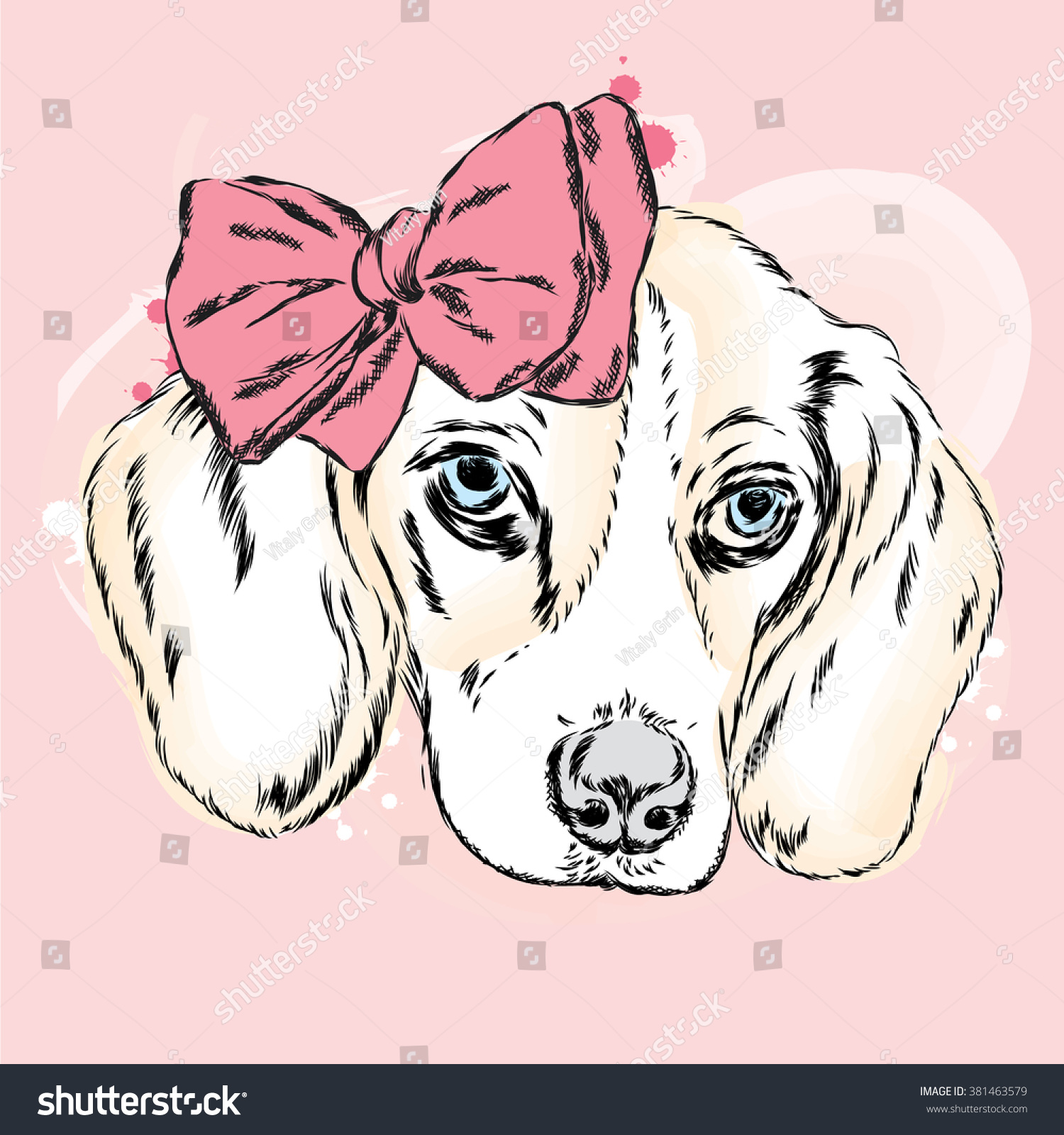 Cute Puppy With A Bow. Dog Vector. - 381463579 : Shutterstock