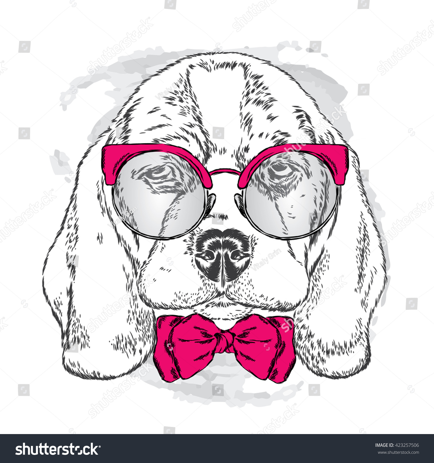 Cute Puppy With Glasses And Tie . Vector Illustration. - 423257506 ...