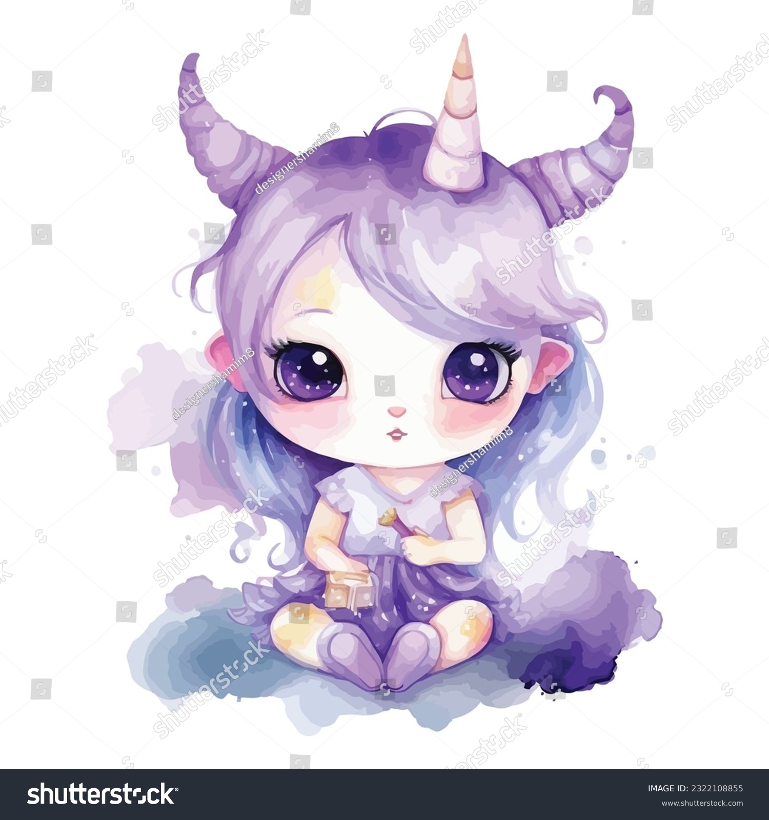 SVG of Cute Purple Baby Unicorn kids watercolor svg