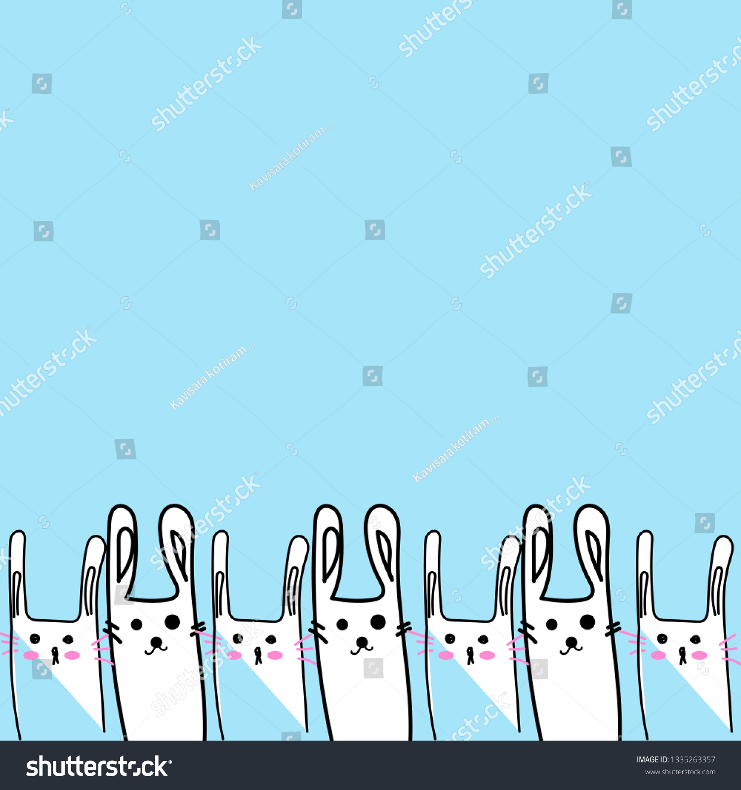 Cute Rabbit Hand Drawn Space Blue Stock Vector (Royalty Free ...