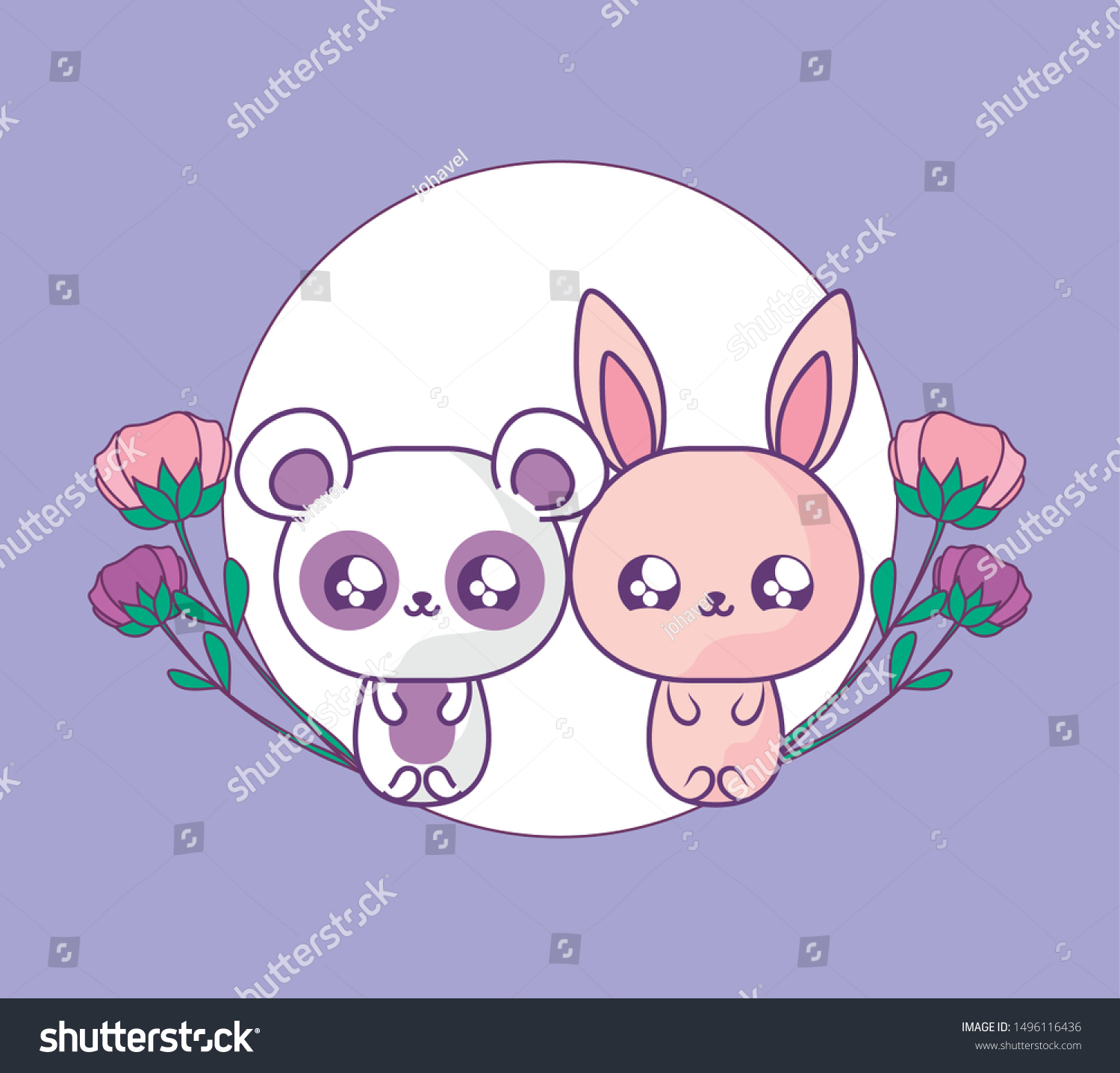 Cute Rabbit Panda Bear Baby Animals Stock Vector Royalty Free