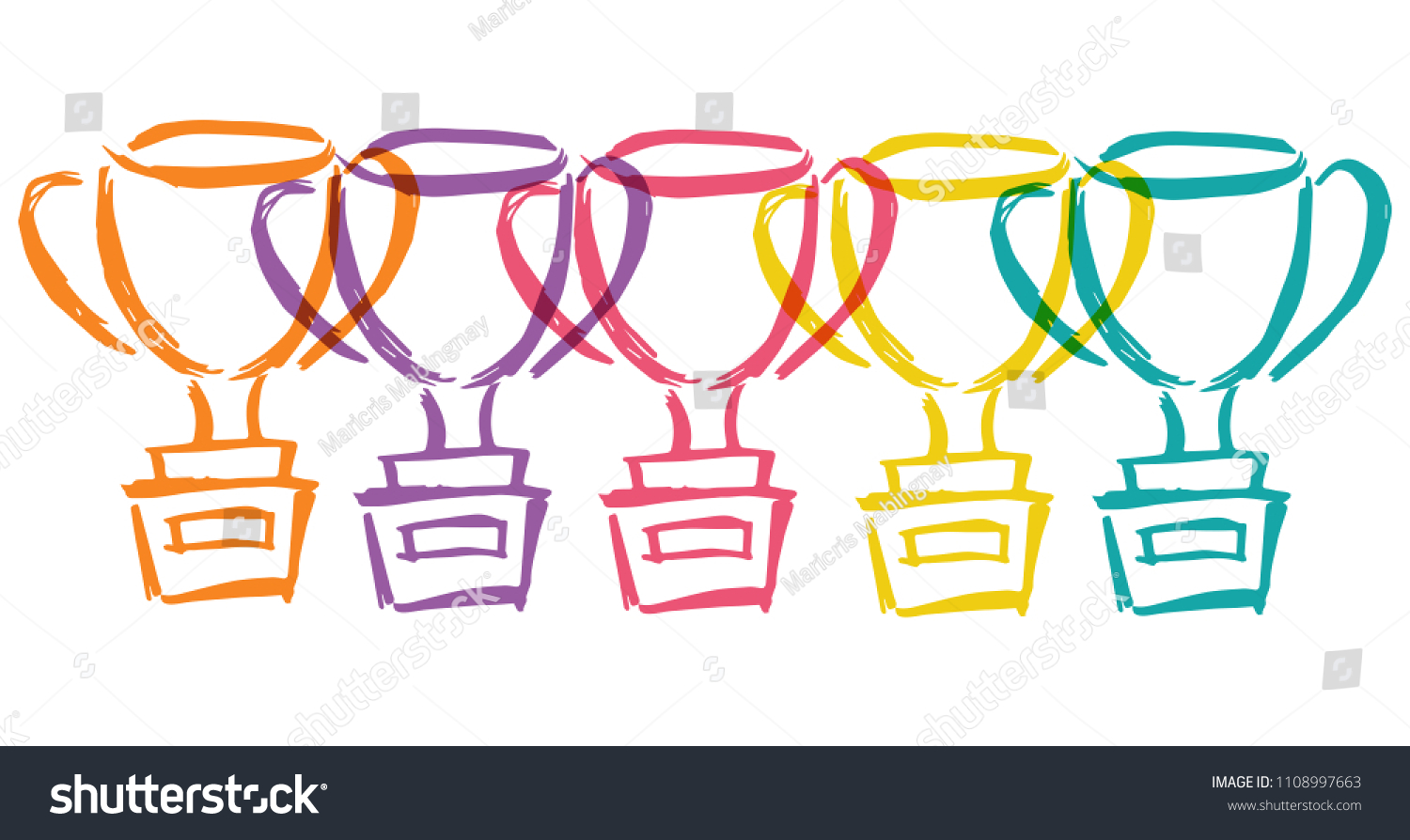 Cute Rainbow Color Set Collection Trophy Stock Vector Royalty Free