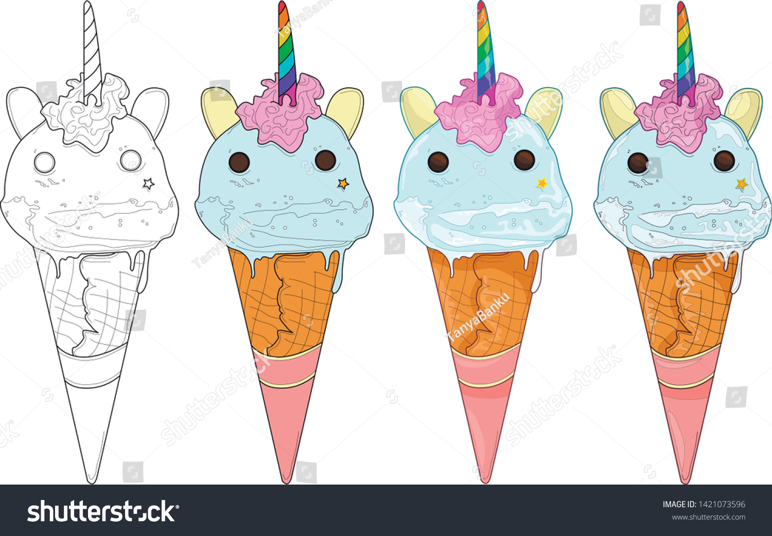 Cute Rainbow Unicorn Ice Cream Vector Stock Vector Royalty Free