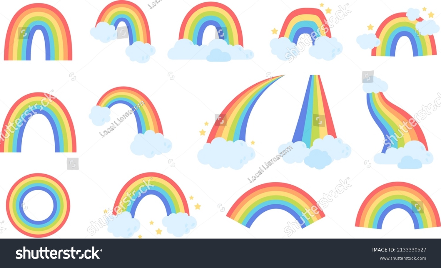 Cute Rainbow Clouds Stars Colorful Rainbows Stock Vector (Royalty Free ...