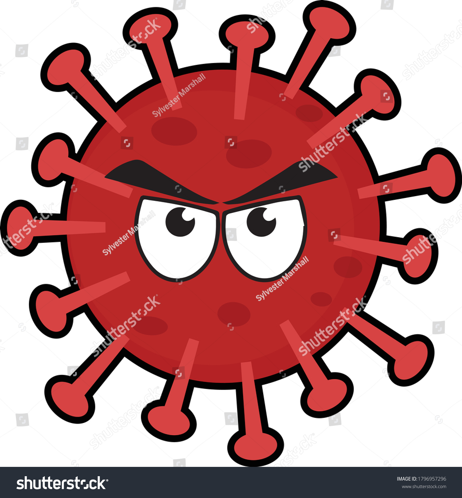 Cute Red Coronavirus Cartoon Angry Expression Stock Vector (Royalty ...