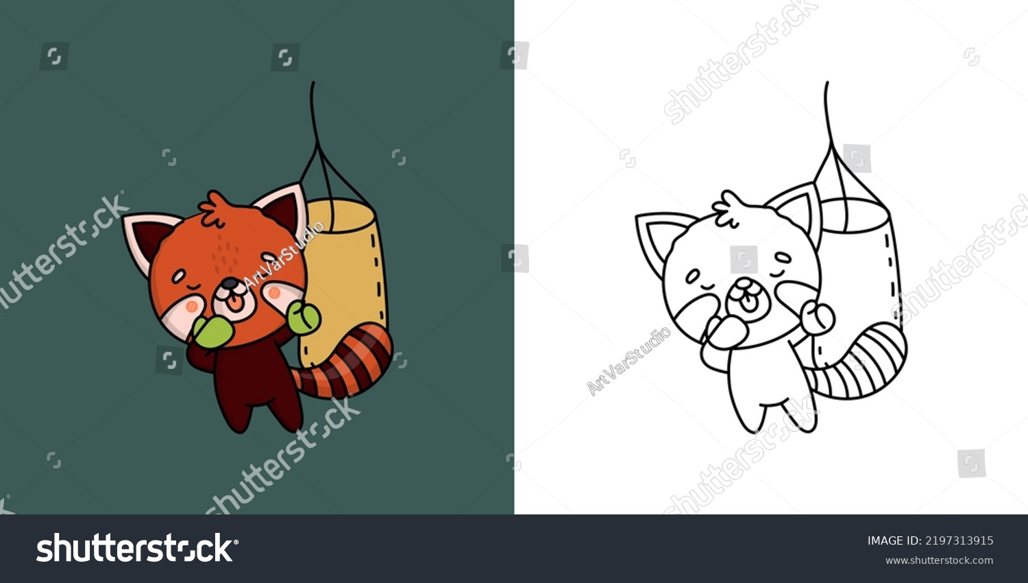 SVG of Cute Red Panda Sportsman Clipart Illustration and Black and White. Funny Animal Athlete. Vector Illustration of a Kawaii Animal for Coloring Pages, Stickers, Baby Shower, Prints for Clothes.
 svg