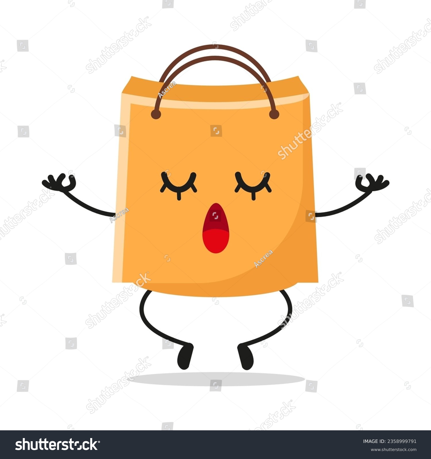 SVG of Cute relax shopping bag character. Funny yoga paper bag cartoon emoticon in flat style. bag emoji meditation vector illustration svg