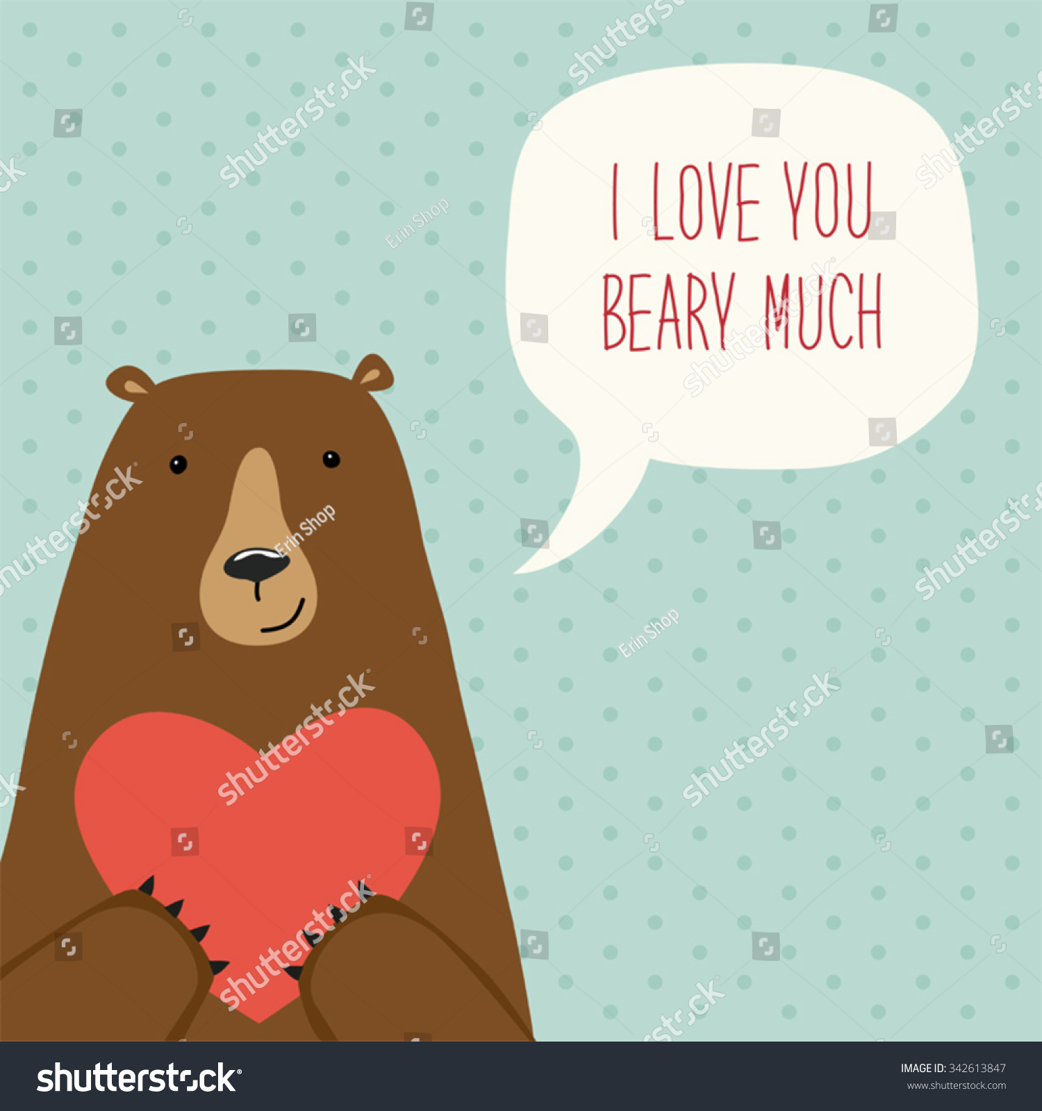 Cute Retro Hand Drawn Valentine'S Day Card As Funny Bear With Heart And ...