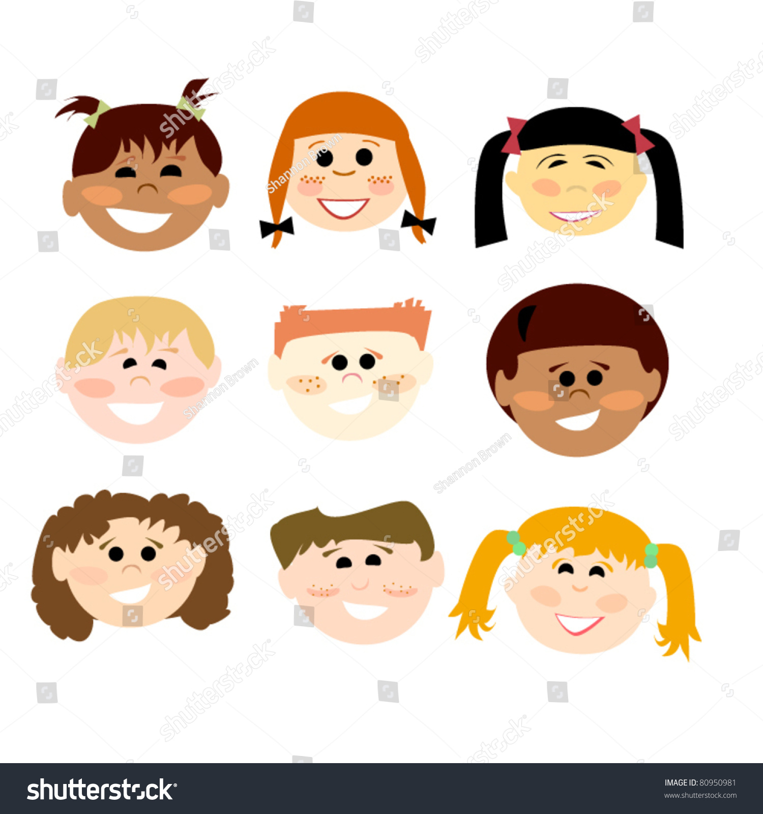 Cute Retro Kids Set. A Set Of Retro Stylized Children'S Faces. Stock ...