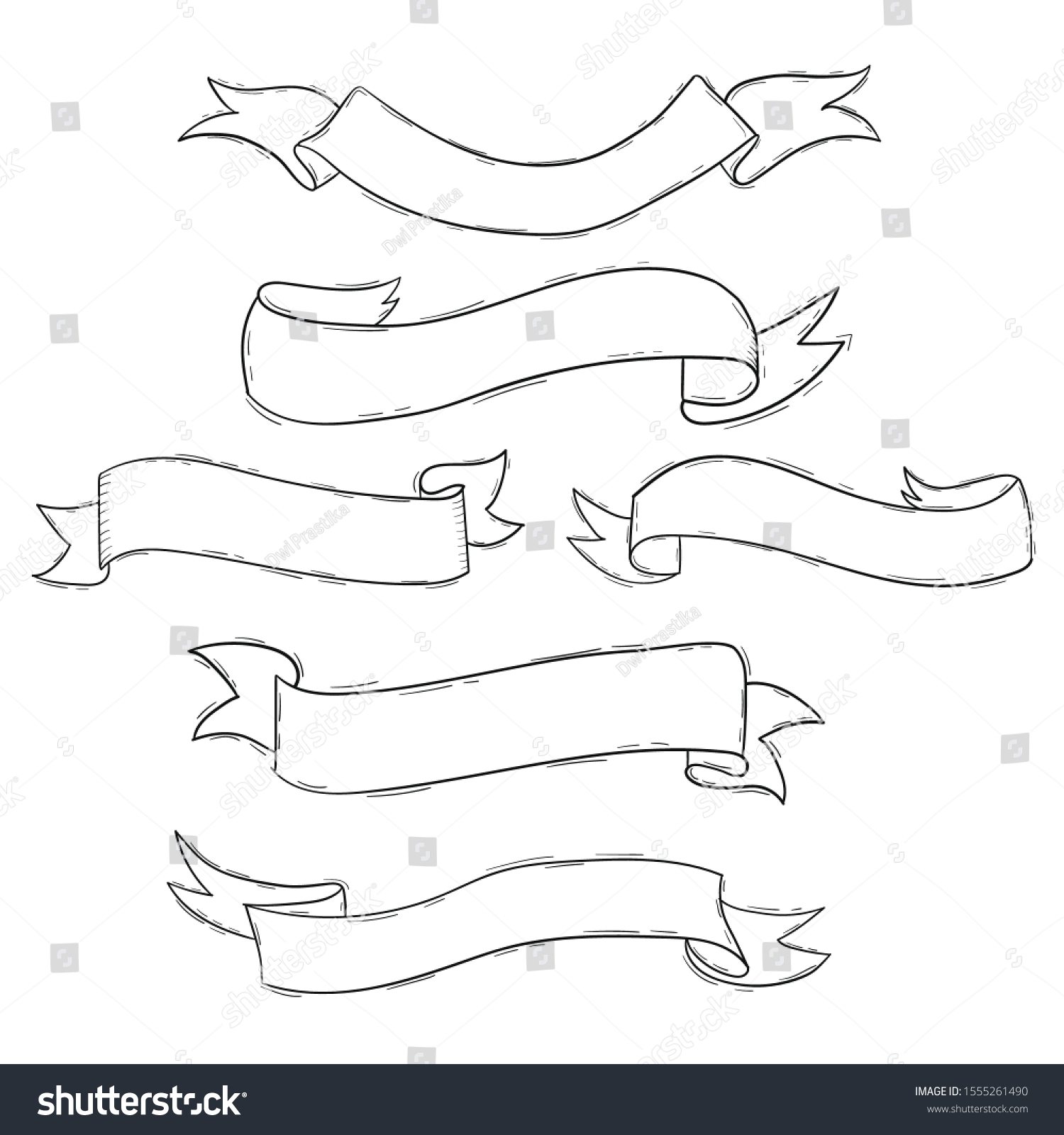 Cute Ribbon Doodle Set Hand Drawn Stock Vector (Royalty Free) 1555261490