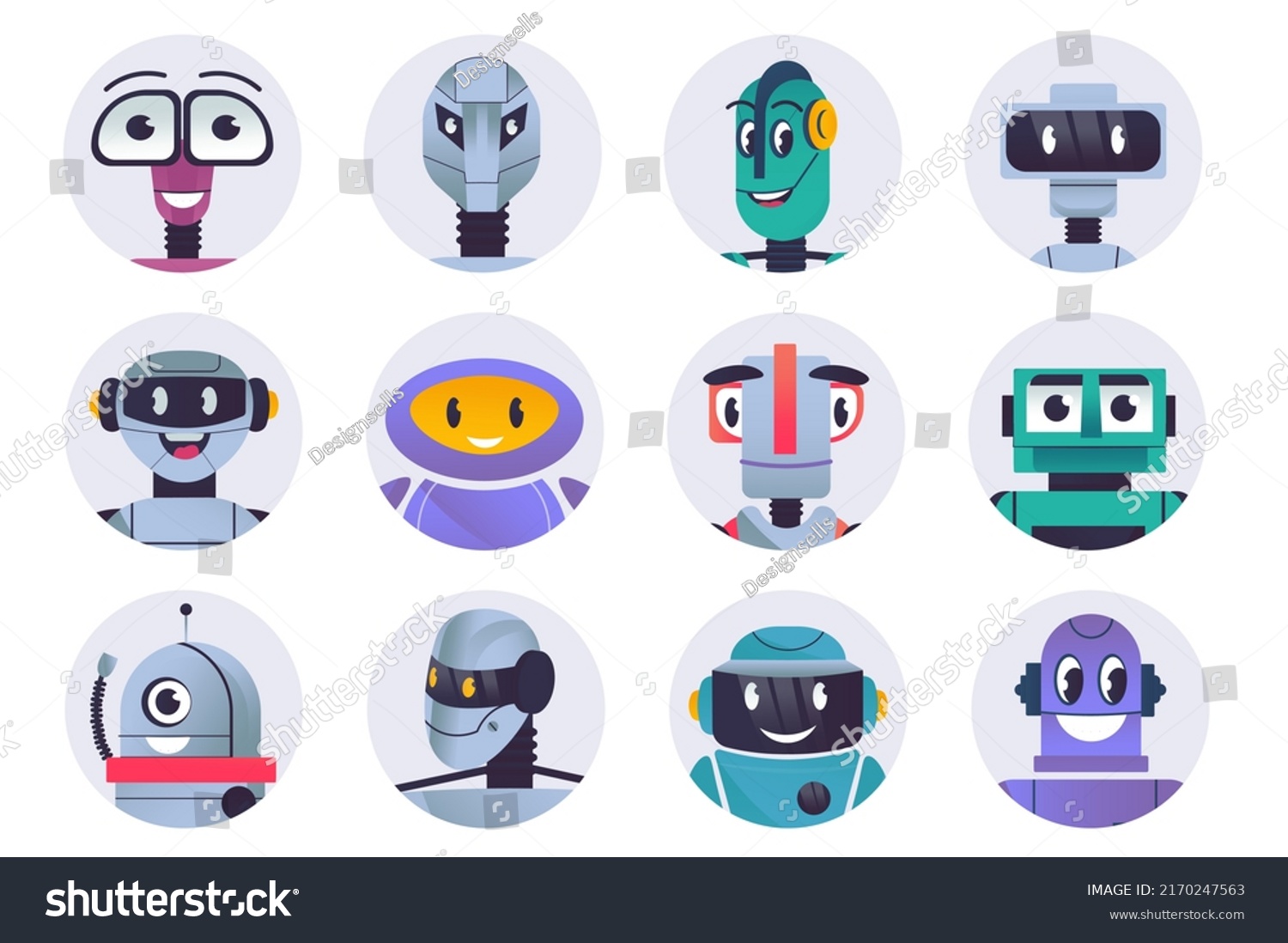 Cute Robots Characters Avatars Isolated Set Stock Vector (Royalty Free ...