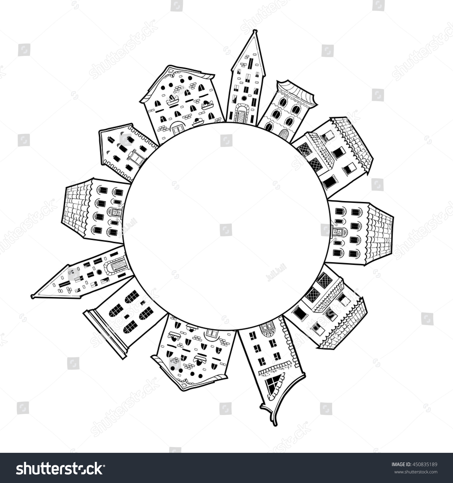 Cute Round Border Made Houses Place Stock Vector 450835189 - Shutterstock