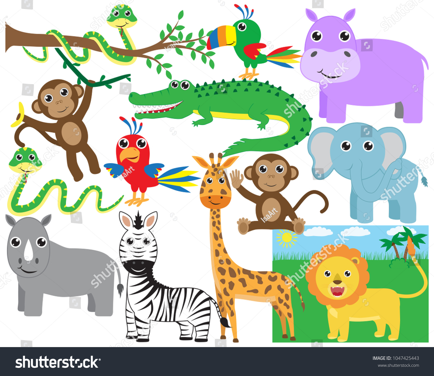 Cute Safari Animals Designs Stock Vector (Royalty Free) 1047425443