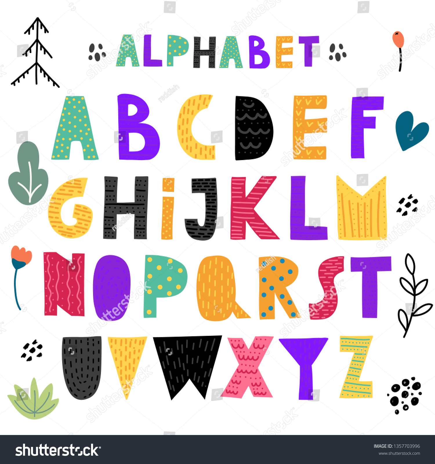 Cute Scandinavian Alphabet Handdrawn Letters Ypur Stock Vector Royalty Free