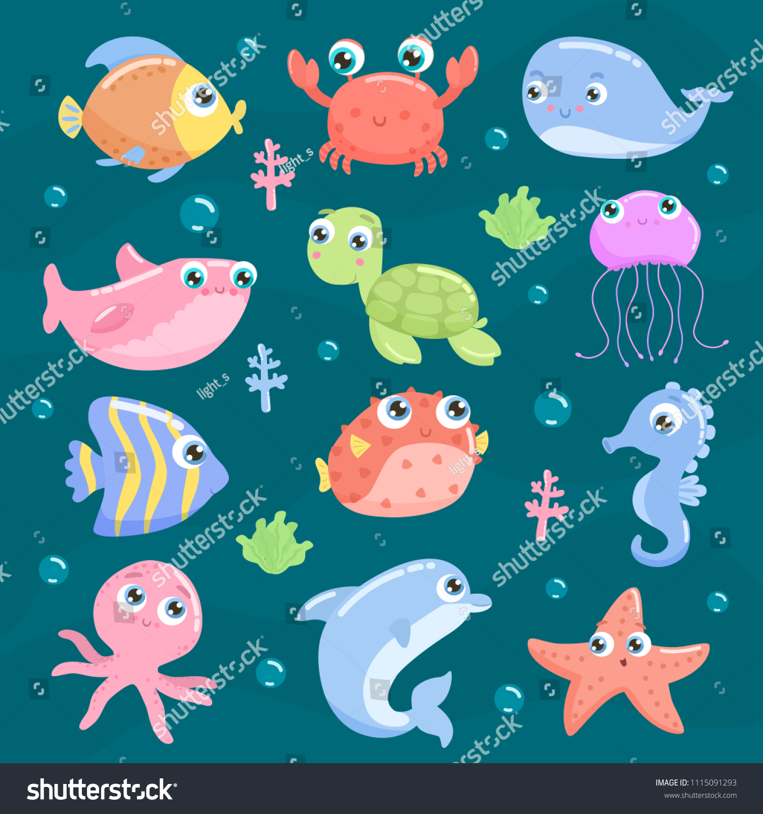 Cute Sea Animals Stock Vector (Royalty Free) 1115091293 | Shutterstock