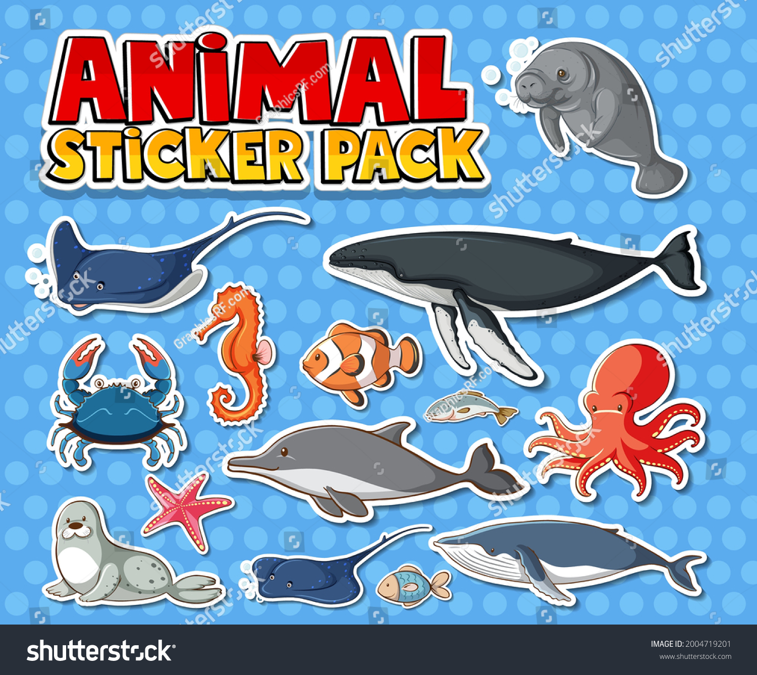 SVG of Cute sea animals sticker pack isolated illustration svg