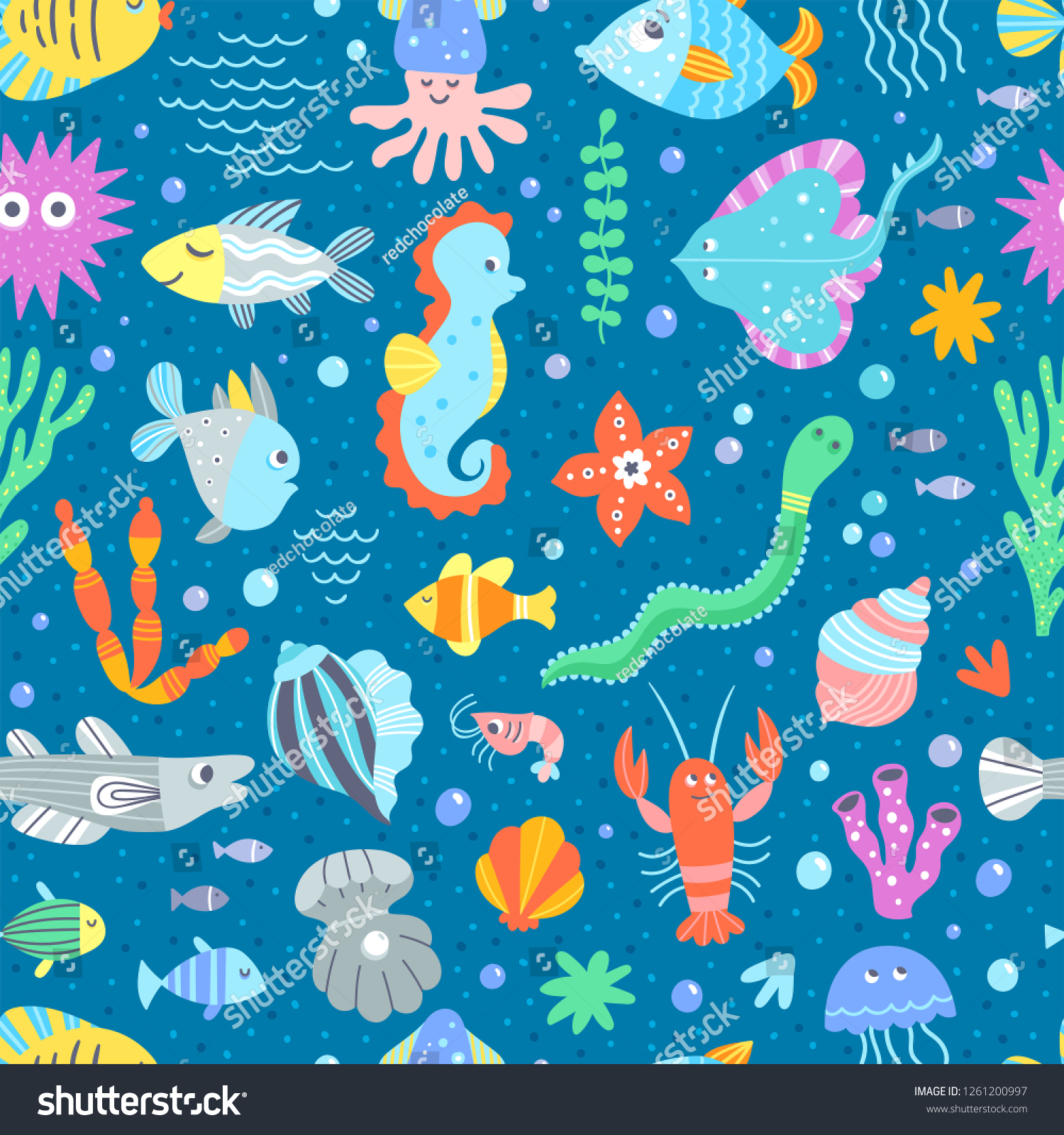 Cute Sea Creatures Fishes Underwater Wildlife Stock Vector (Royalty ...