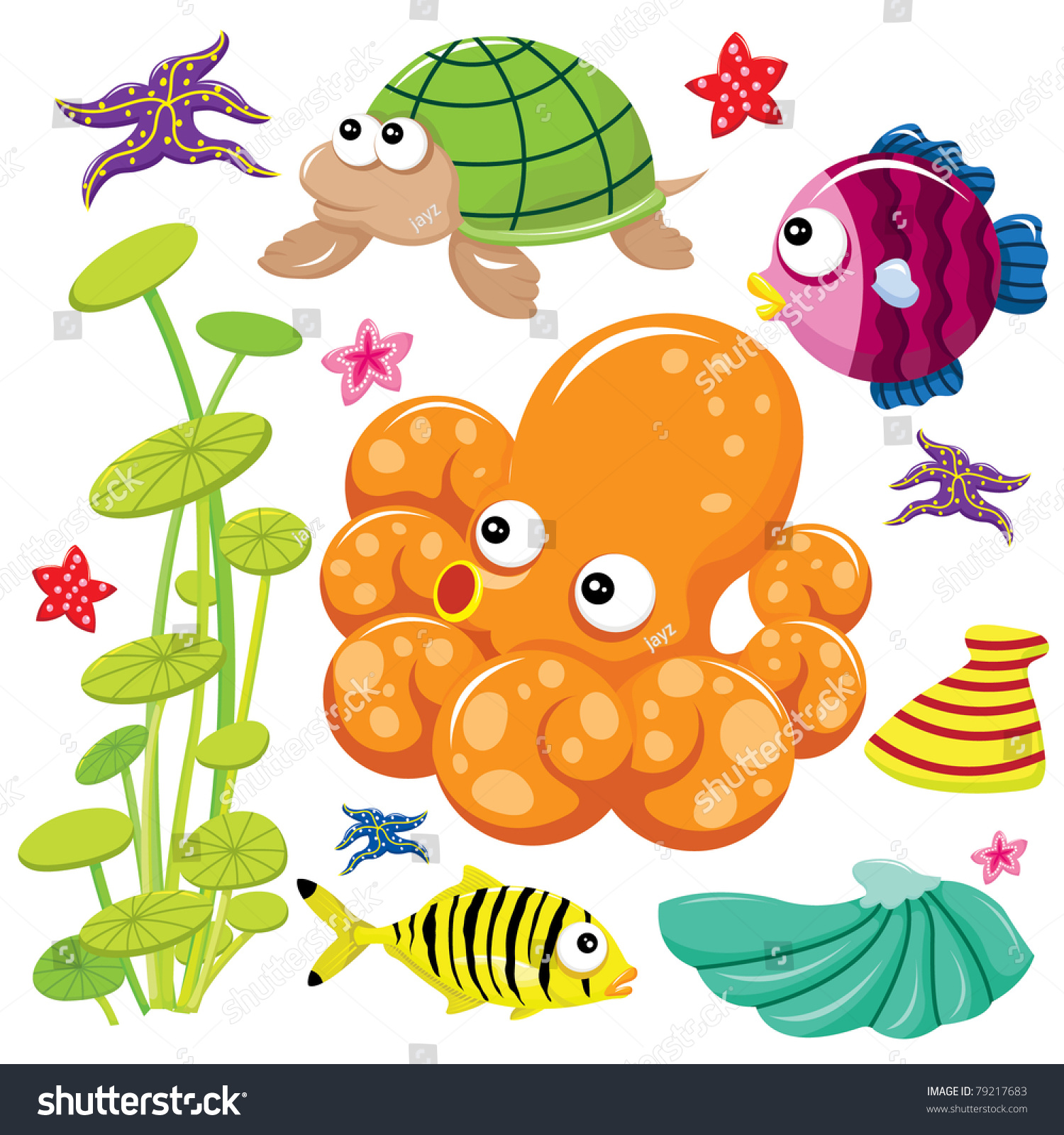 Cute Sea Life Stock Vector Illustration 79217683 : Shutterstock