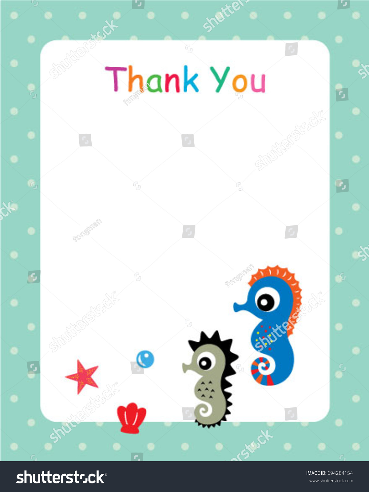 Cute Seahorse Thank You Card Stock Vector (royalty Free) 694284154