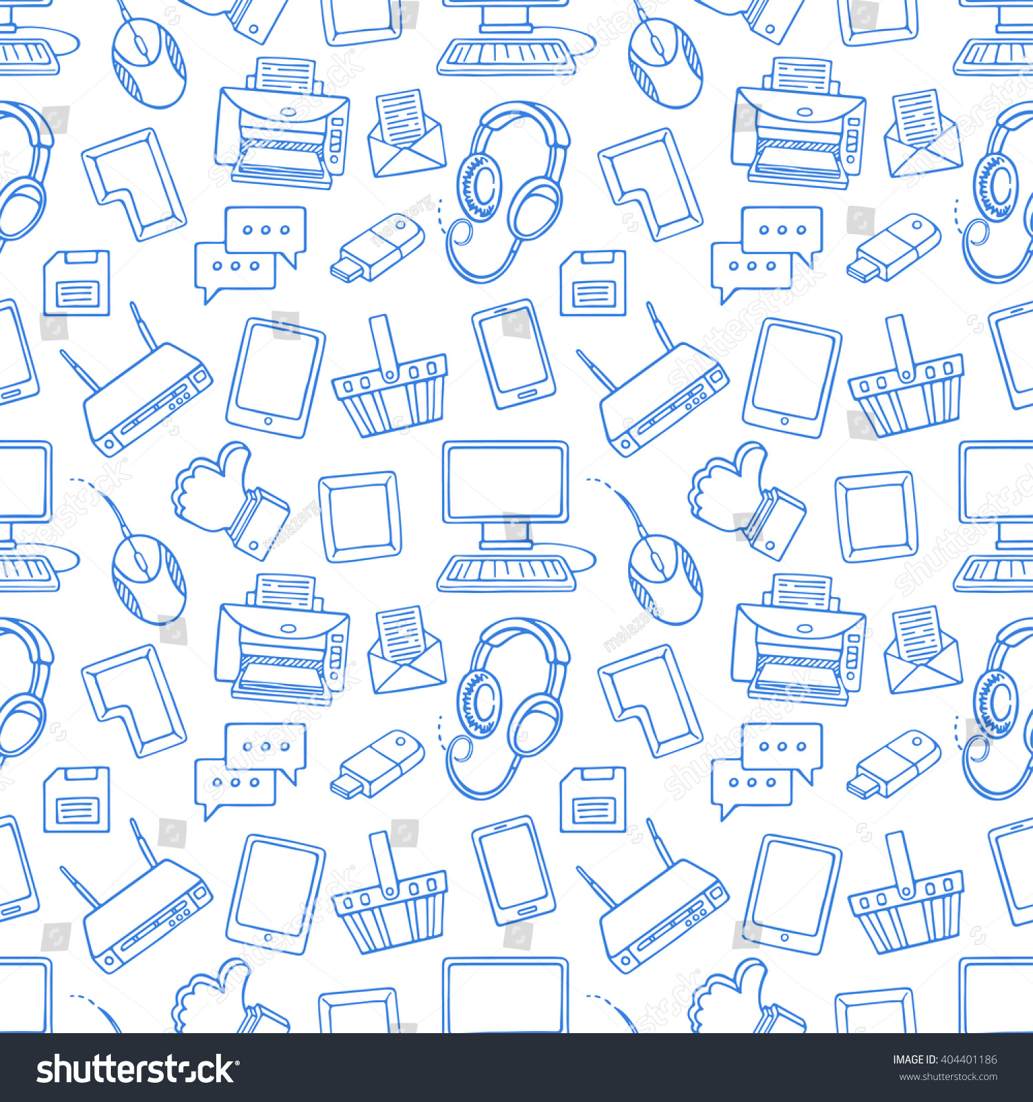 Cute Seamless Pattern Blue Computer Icons Stock Vector Royalty