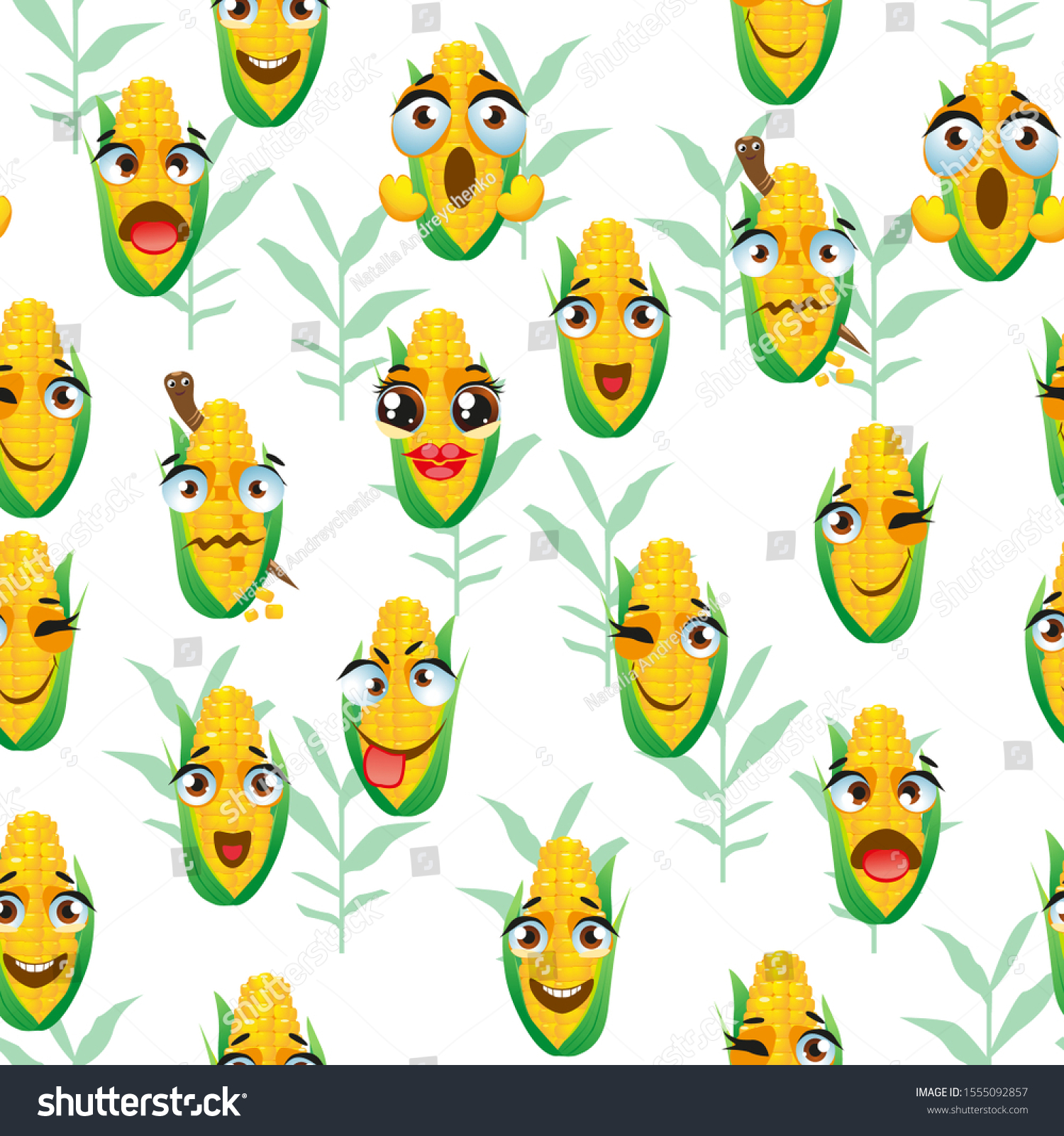 Cute Seamless Pattern Cartoon Emoji Corn Stock Vector (Royalty Free ...